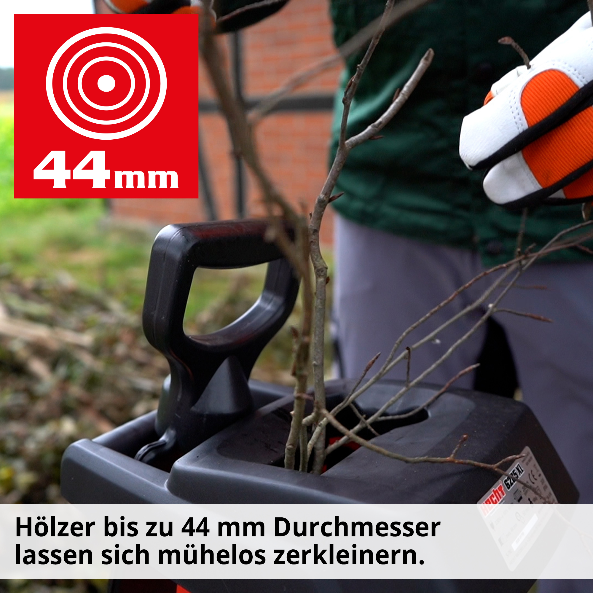 Gartenhäcksler; Hälzer bis 44 Millimeter Durchmesser lassen sich mühelos zerkleinern