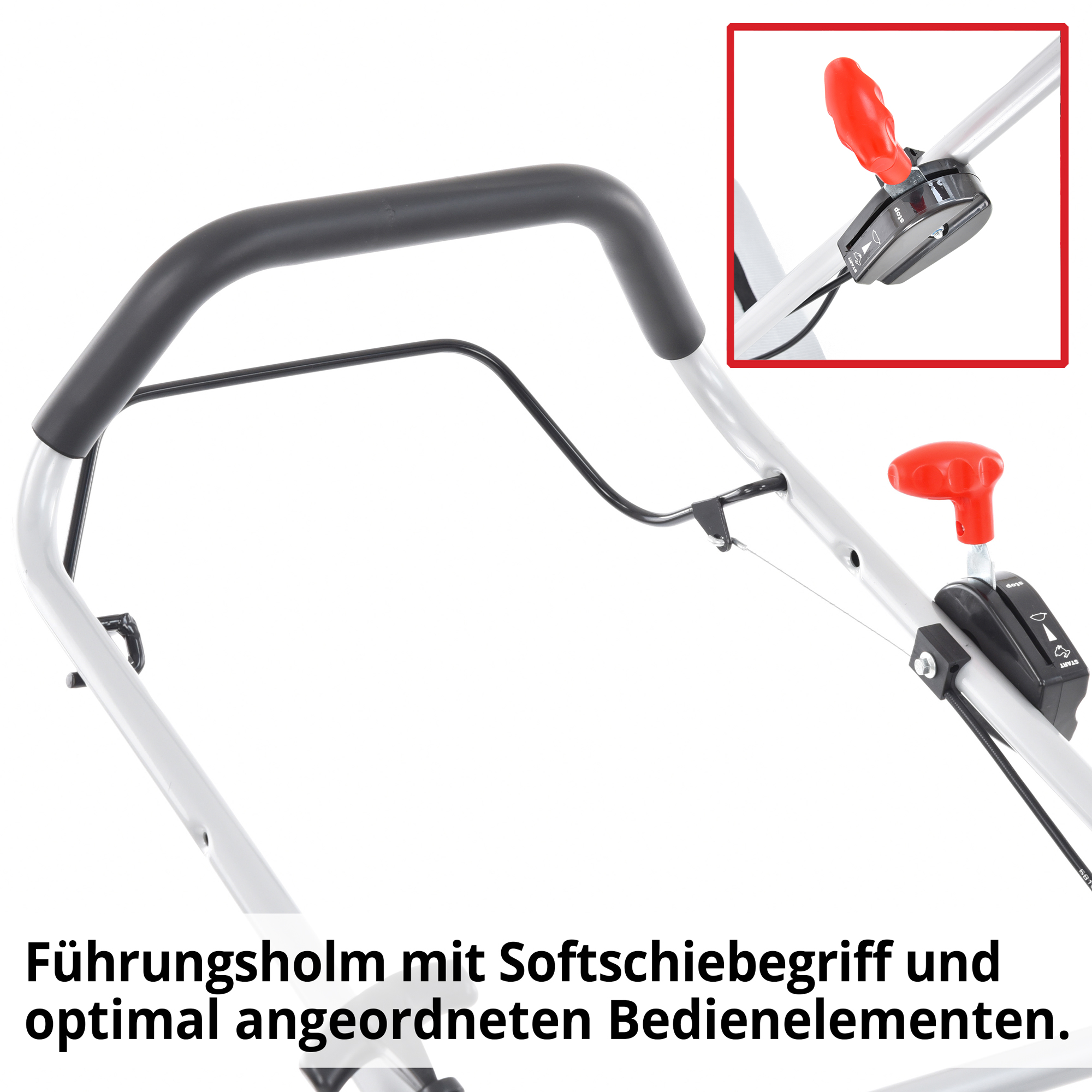 Vertikutierer; Führungsholm mit Softschiebegriff und optimal angeordneten Bedienelementen