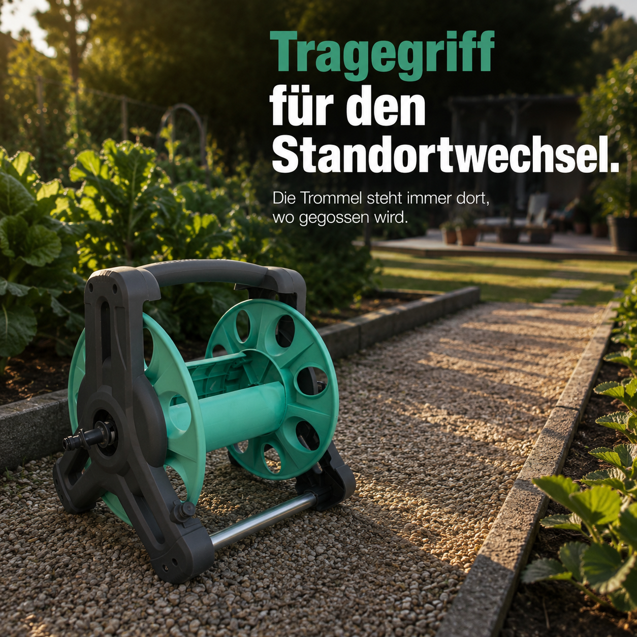 Mobile ONBEST Schlauchtrommel mit praktischem Tragegriff für den Garten