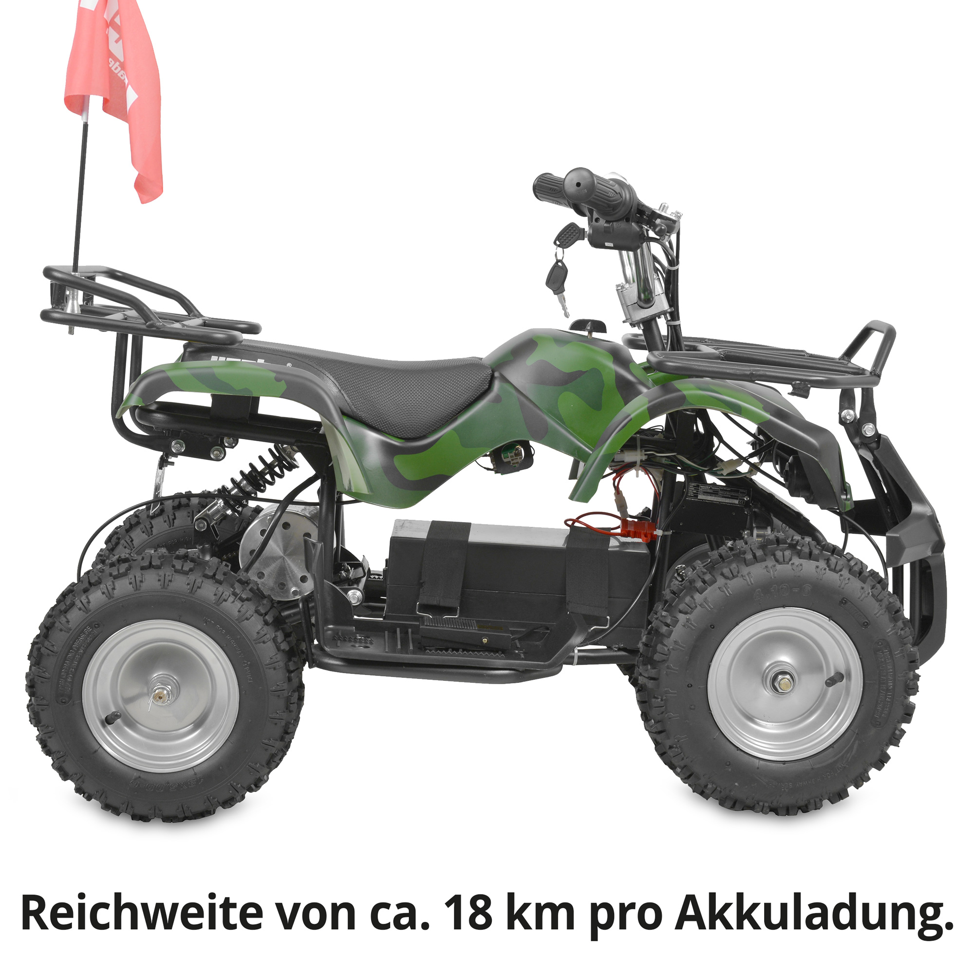 Quad; Reichweite von zirka 18 Kilometern pro Akkuladung