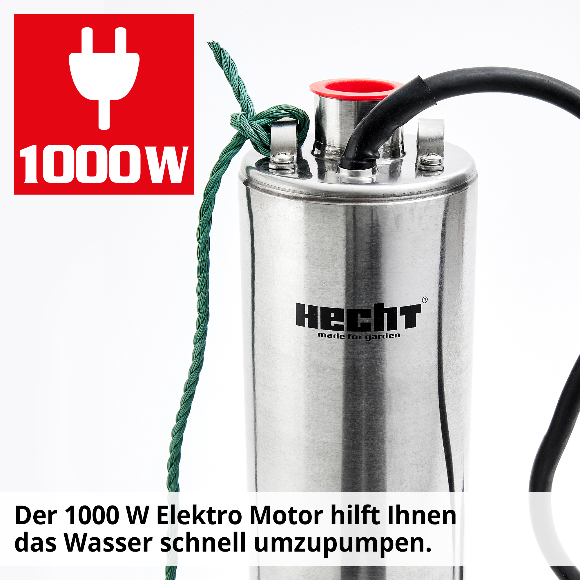 Rohrpumpe; Wasser schnell umpumpen mit dem 1000 Watt leistungsstarken Elektro Motor