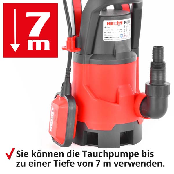 Hecht 3400 Tauchpumpe; Bis zu 7 Meter Tiefe verwenden