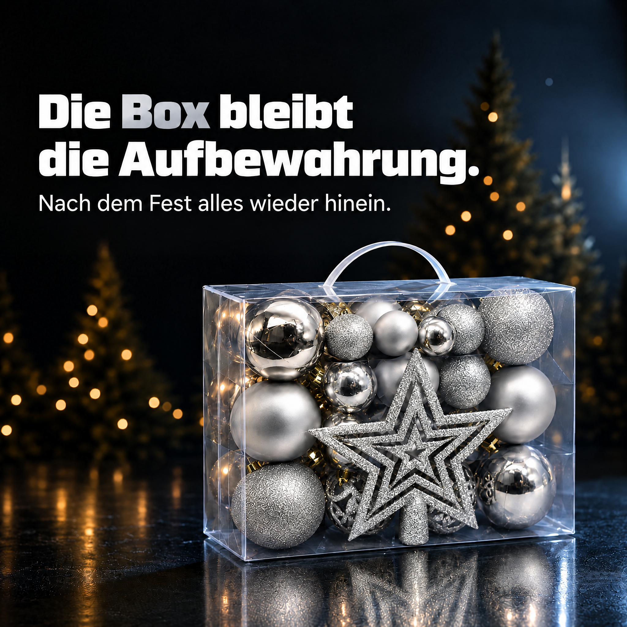 Kugel-Set Aufbewahrung: Transparente Box mit praktischem Tragegriff. (Dieses Bild wurde mit Hilfe von KI generiert.)