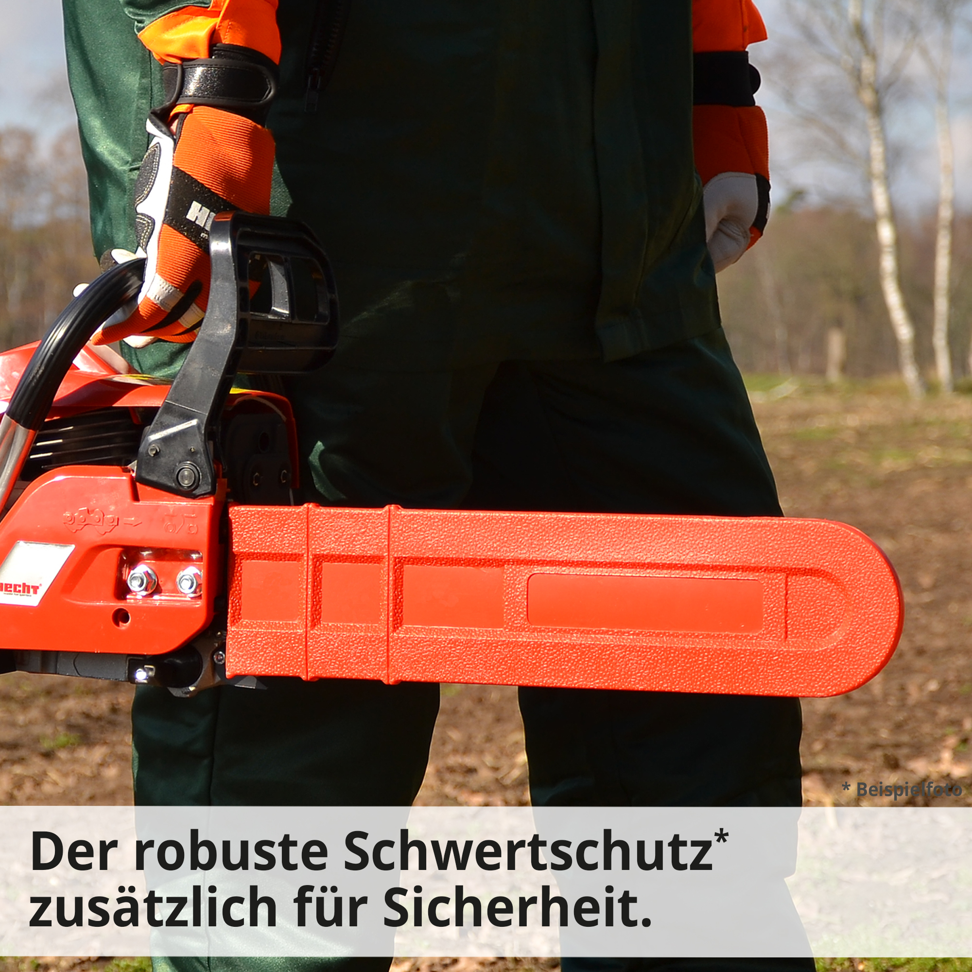 HECHT Benzin-Kettensäge mit Schwertschutz aus robustem Kunststoff für sicheren Transport & Lagerung