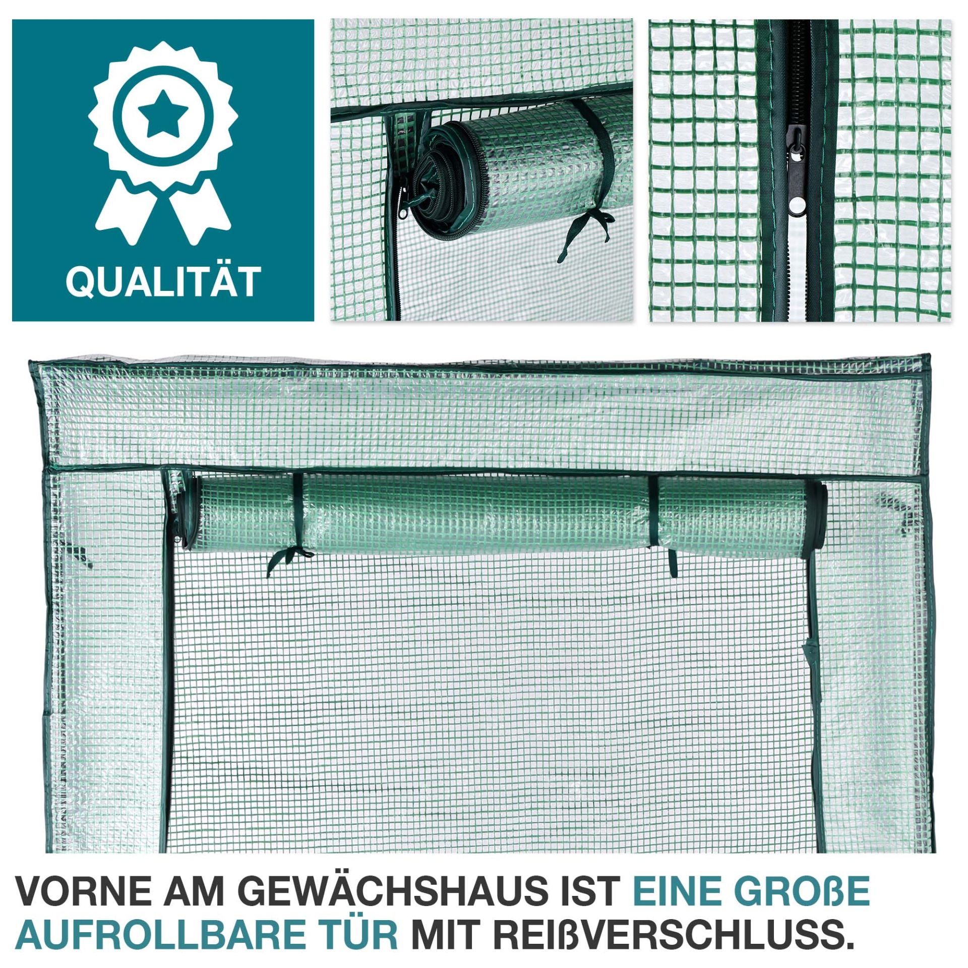 TOM Tomaten Gewächshaus GH-50; große aufrollbare Tür mit Reißverschluss auf der Vorderseite