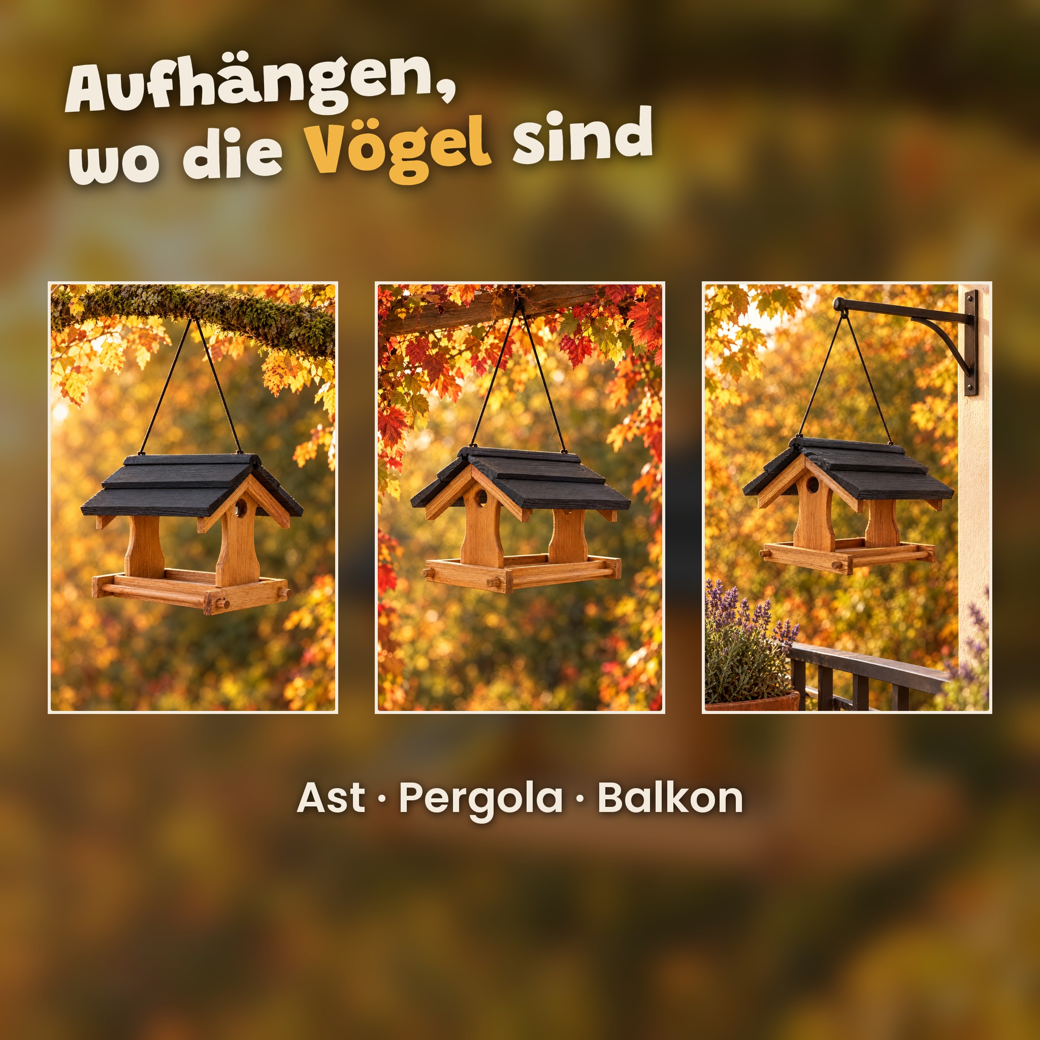 Futterhaus aufhängen: Flexibel am Ast, an der Pergola oder auf dem Balkon (Dieses Bild wurde mit Hilfe von KI generiert.)