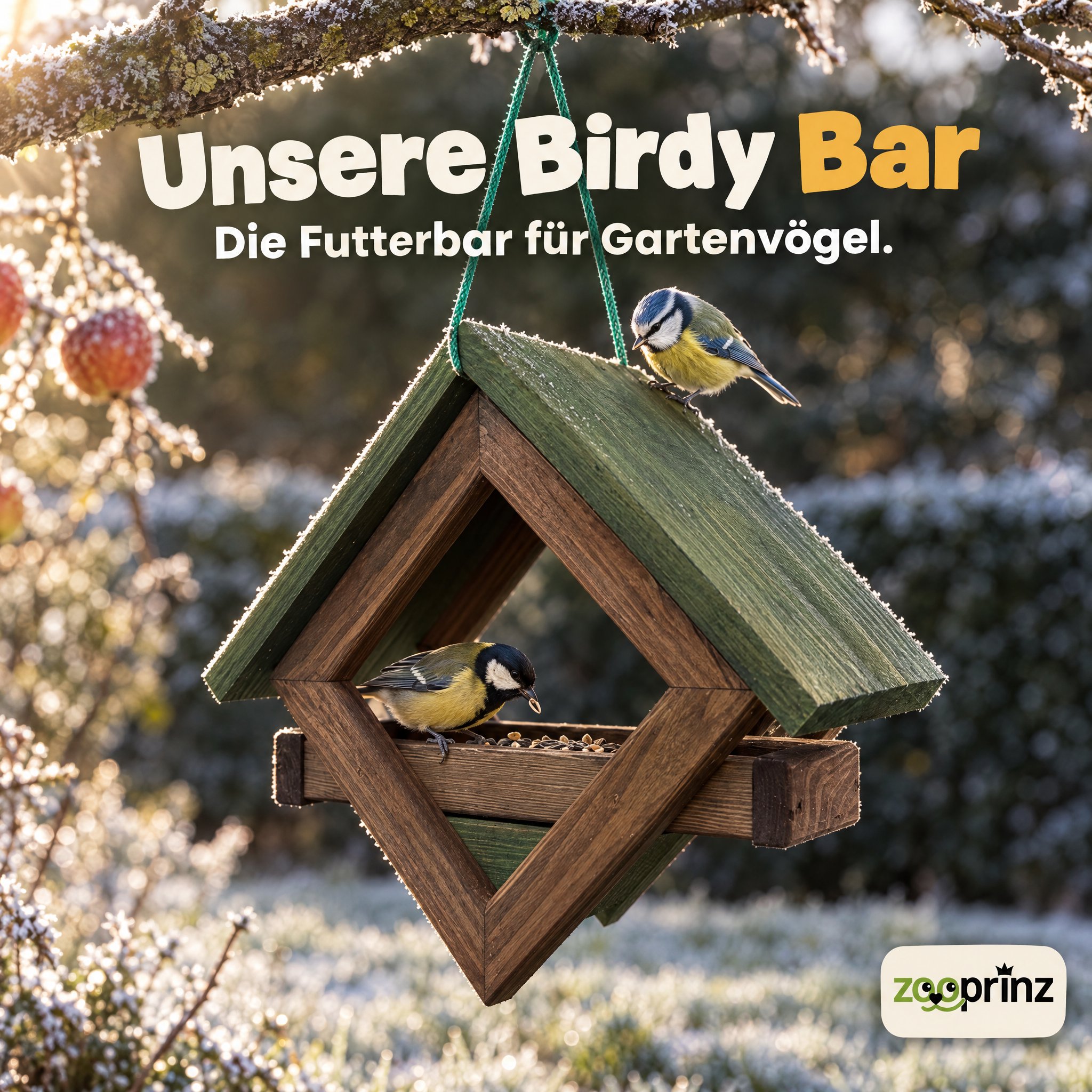 Birdy Bar Braun-Grün: Hängendes zooprinz Futterhaus für Gartenvögel (Dieses Bild wurde mit Hilfe von KI generiert.)