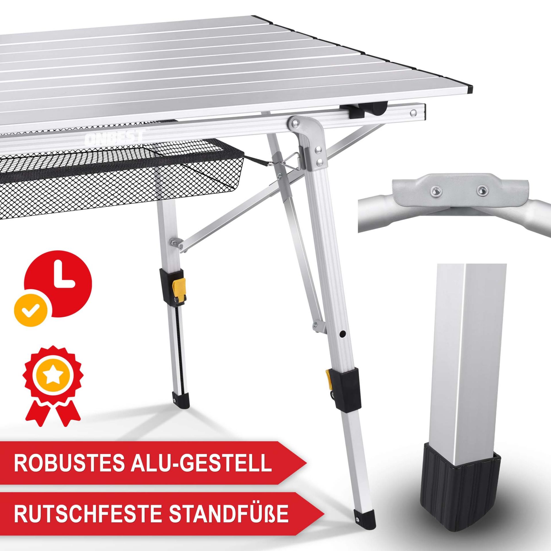 Klapptisch Norderney silber - robustes Alugestell, rutschfeste Standfüße