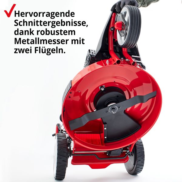 Benzin Rasenmäher; Robustes Metallmesser mit zwei Flügeln