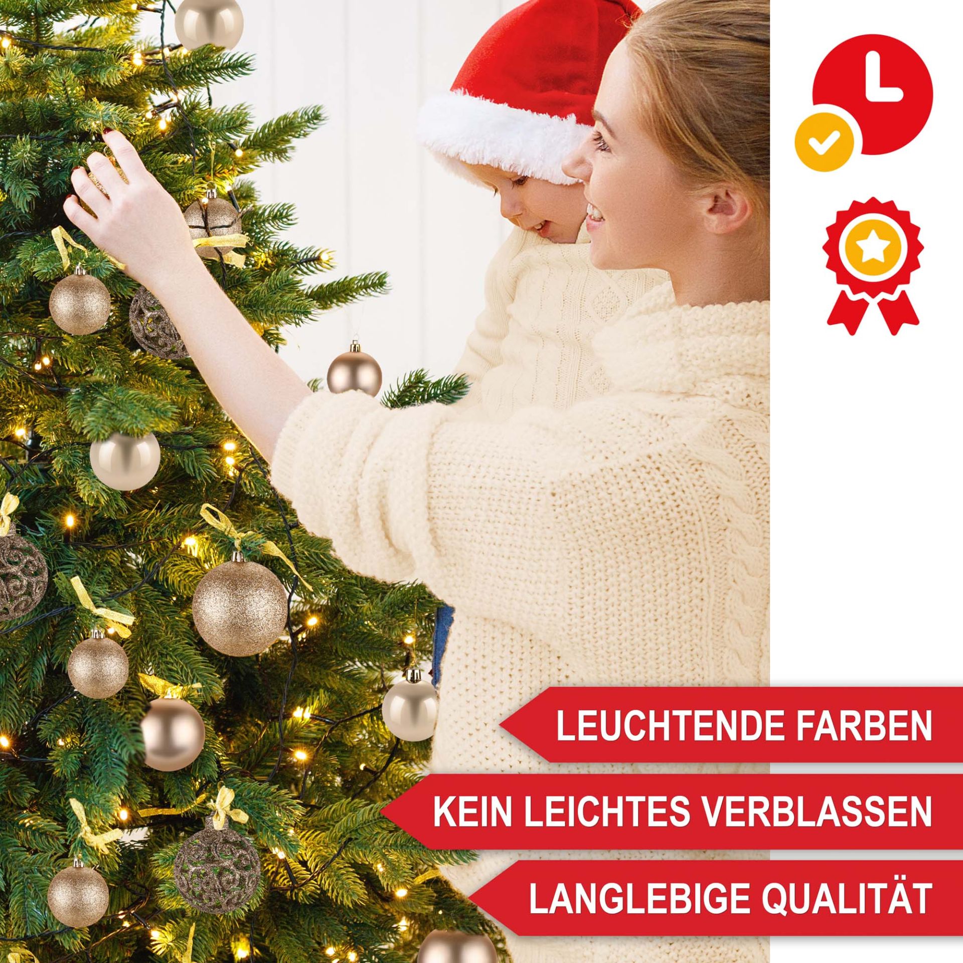 Weihnachtskugeln Champagner - Leuchtende Farben, kein leichtes verblassen, langlebige Qualität