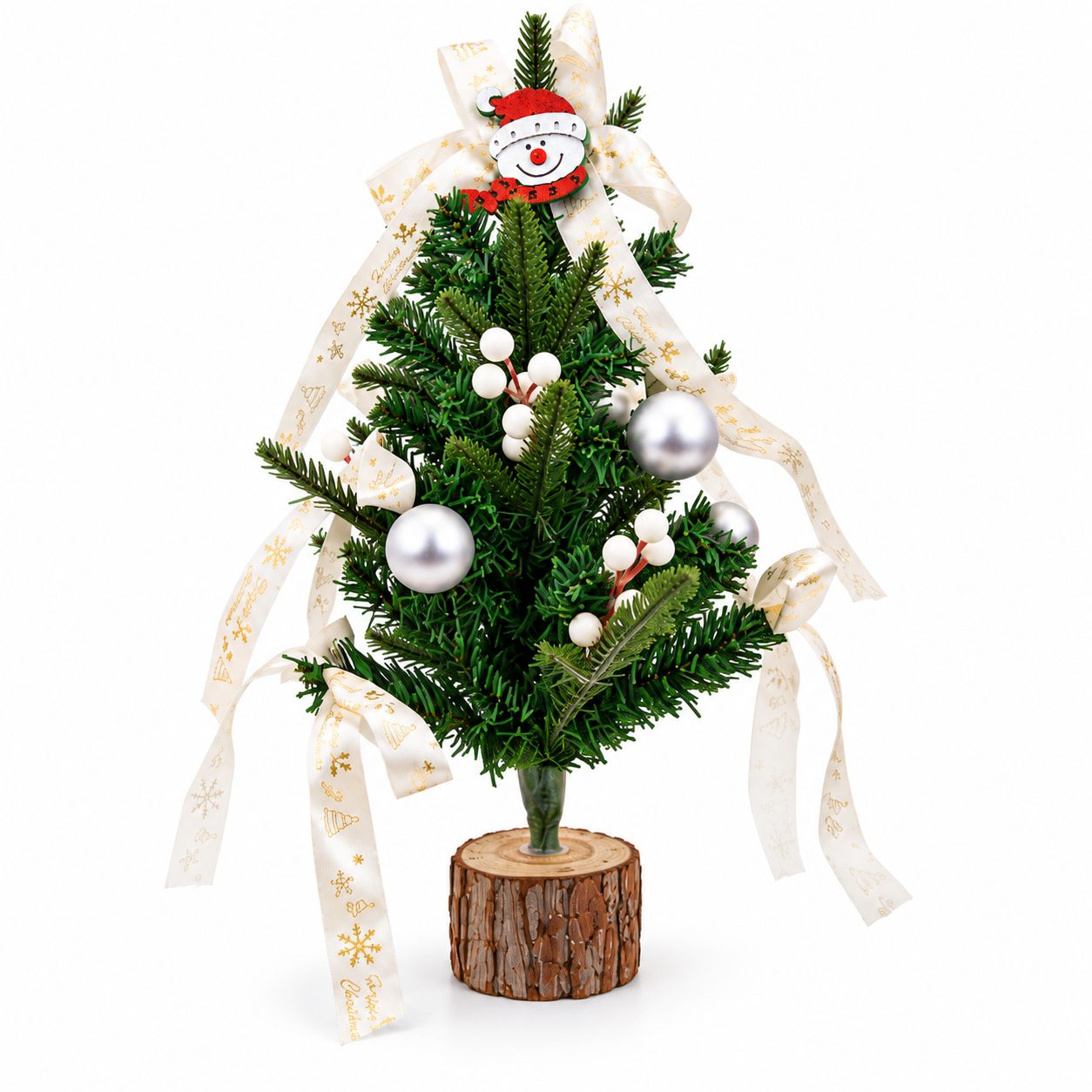 Onbest Weihnachtsbaum 45 cm weiss Schleife u. silberne Kugeln 48009 (Dieses Bild wurde mit Hilfe von KI generiert.)