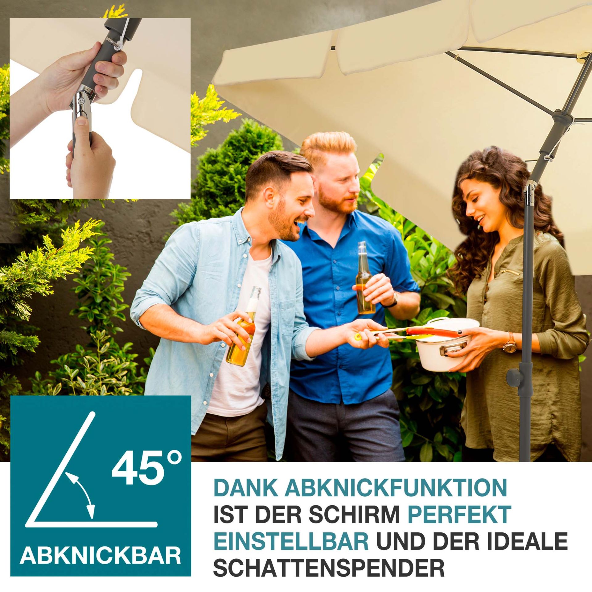 TOM Sonnenschirm SU-100 Beige; bis 45 Grad abknickbar