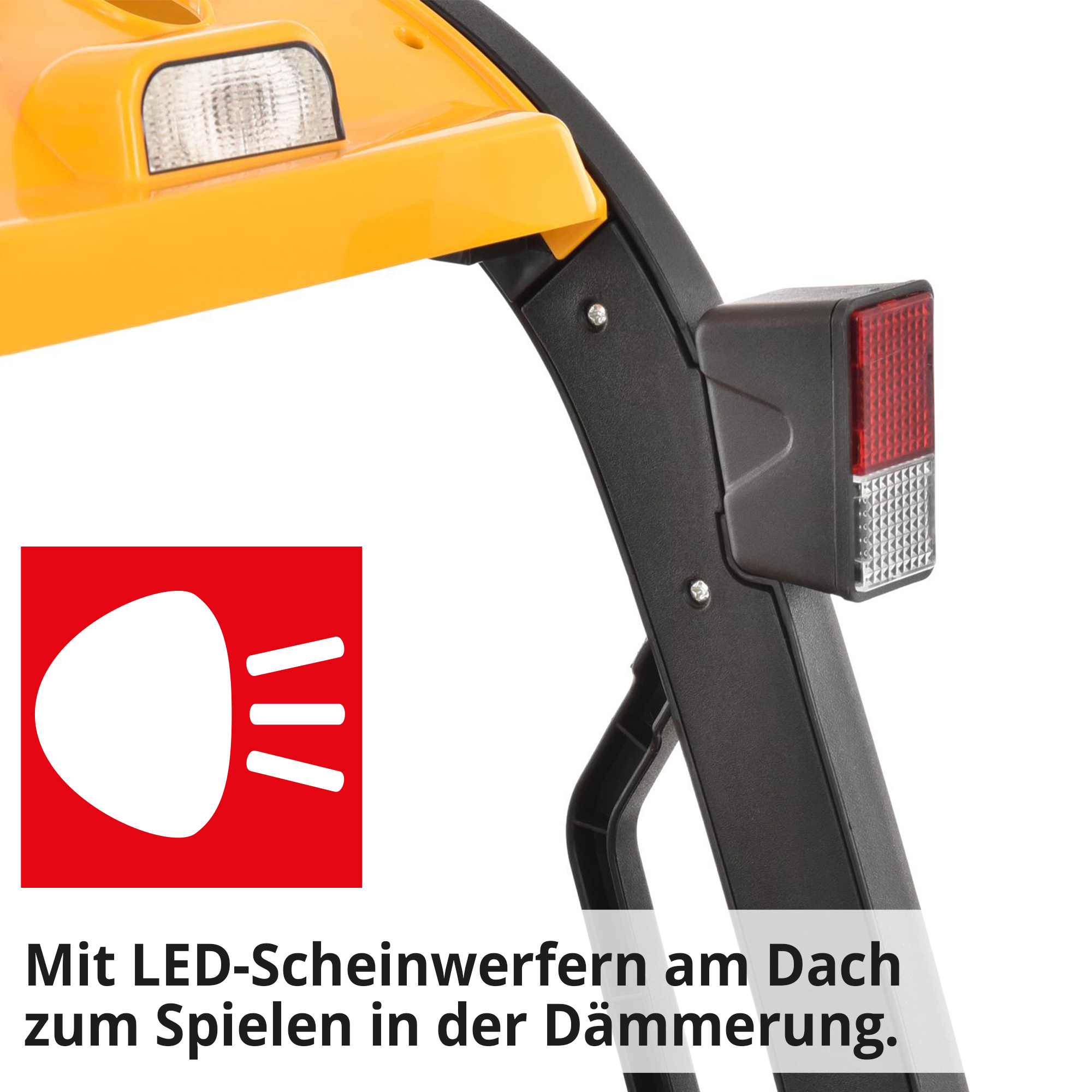 Hecht 52108YELLOW Kinder Elektro Gabelstapler Gelb; mit LED-Scheinwerfern am Dach zum Spielen in der Dämmerung