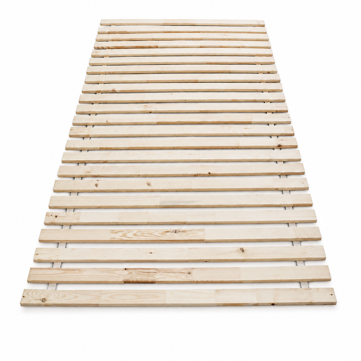 Lattenrost 120x200 cm aus Holz: Ausgerollter Rollrost auf weißem Hintergrund (Dieses Bild wurde mit Hilfe von KI generiert.)