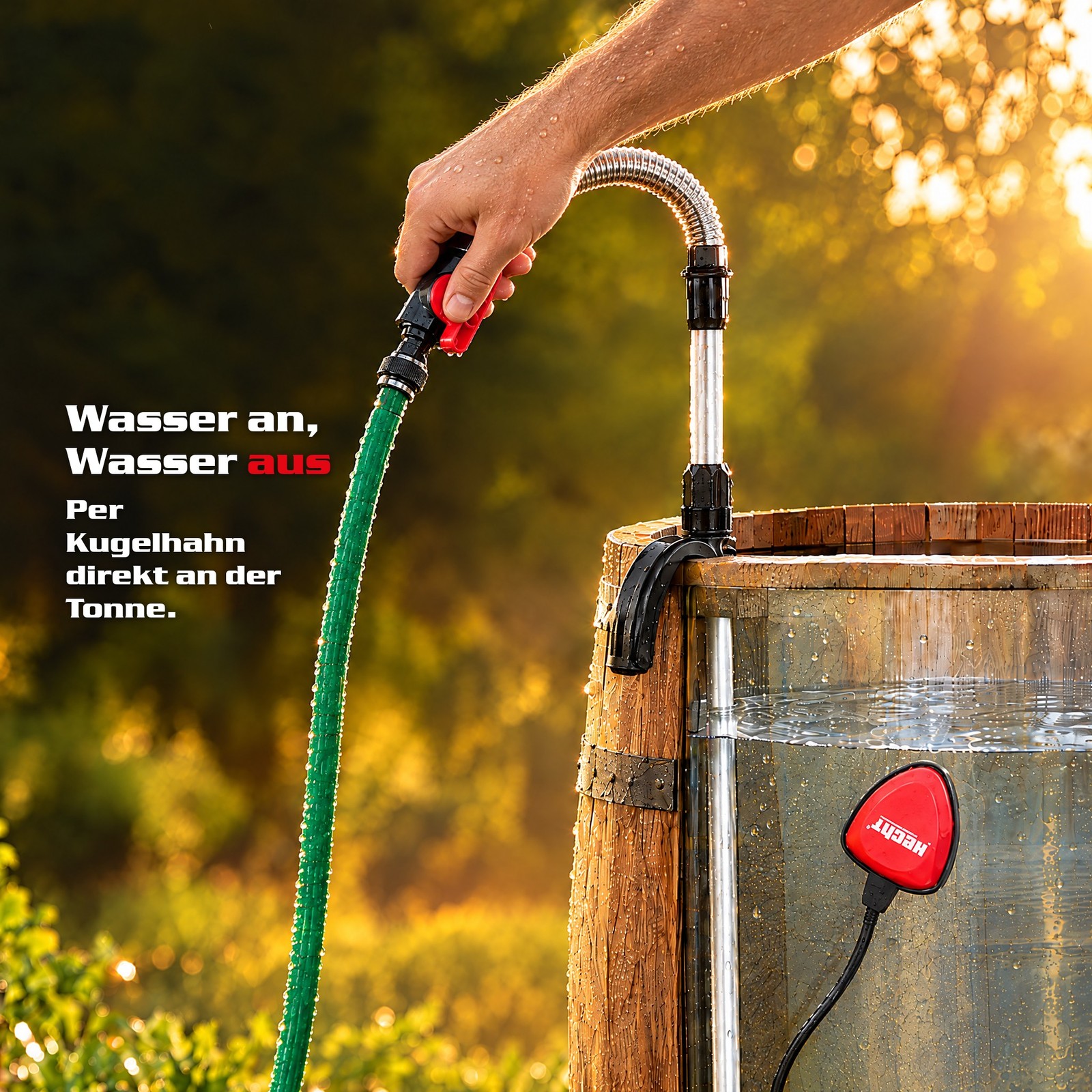 Kugelhahn am Steigrohr – Wasser direkt an der Tonne an und aus (Dieses Bild wurde mit Hilfe von KI generiert.)