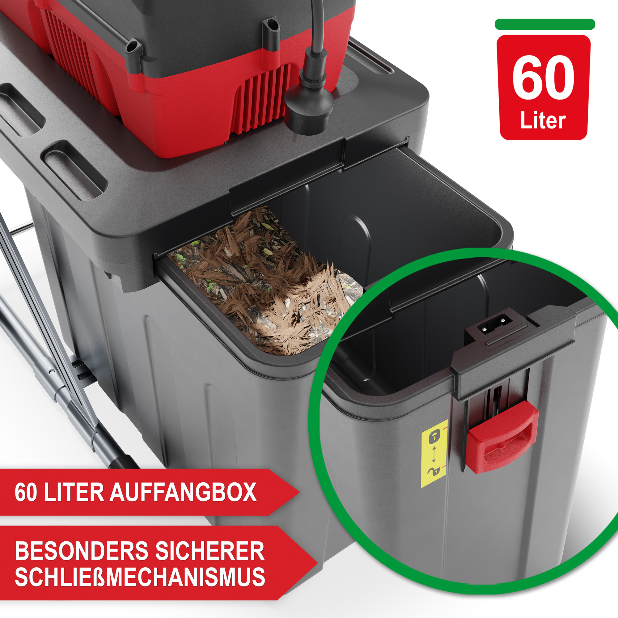 ONBEST elektrischer Gartenhäcksler mit 60 Liter Auffangbox