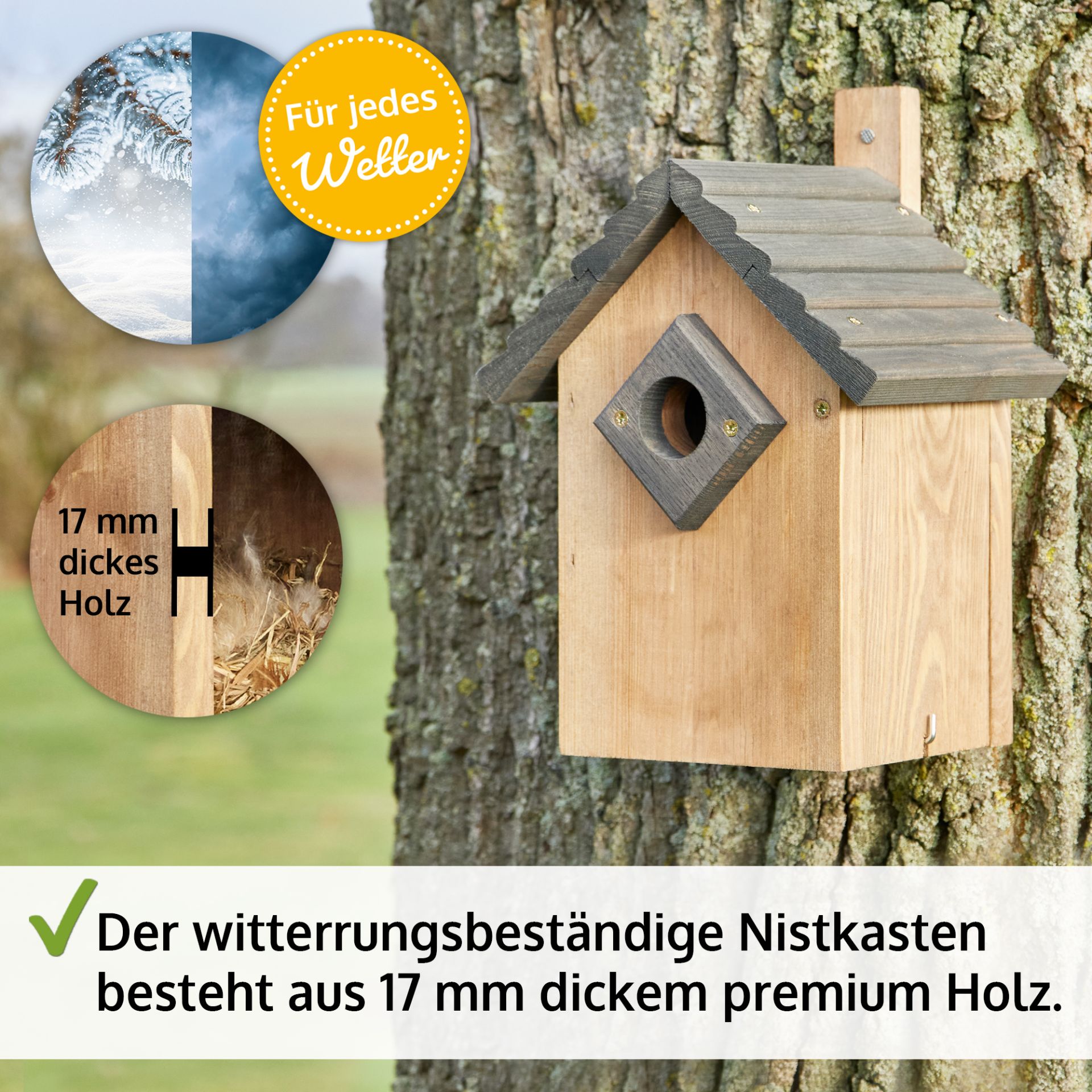 Nistkasten; 17 Millimeter dickes premium Holz