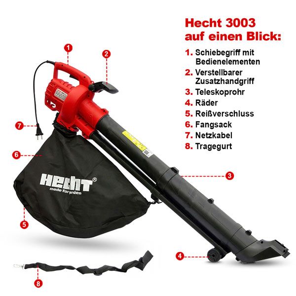Hecht Elektro-Laubbsauger mit Tragegurt und Rädern 