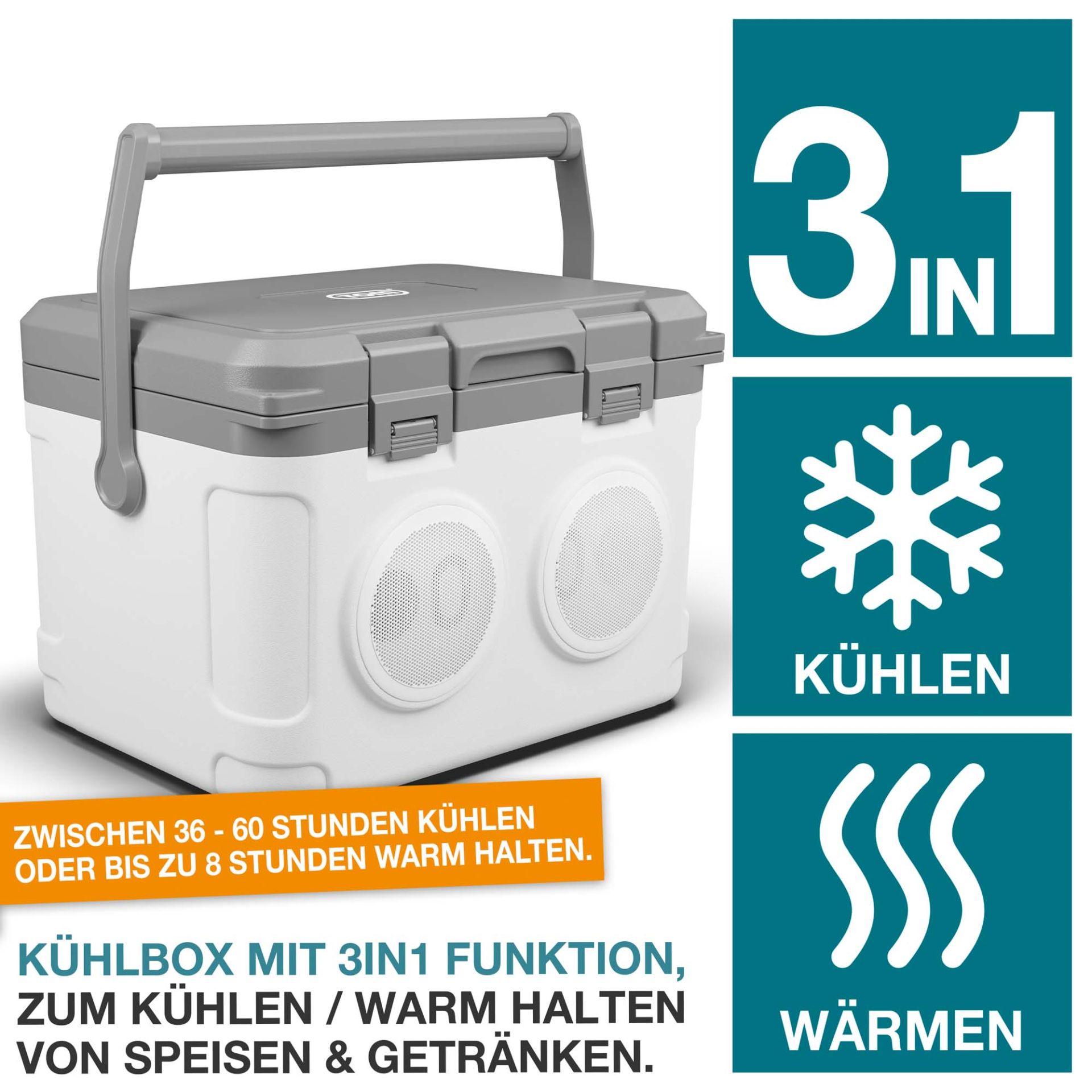 TOM Musikkühlbox CB-210; 3 in 1: Kühlen, Warmhalten und Musik abspielen