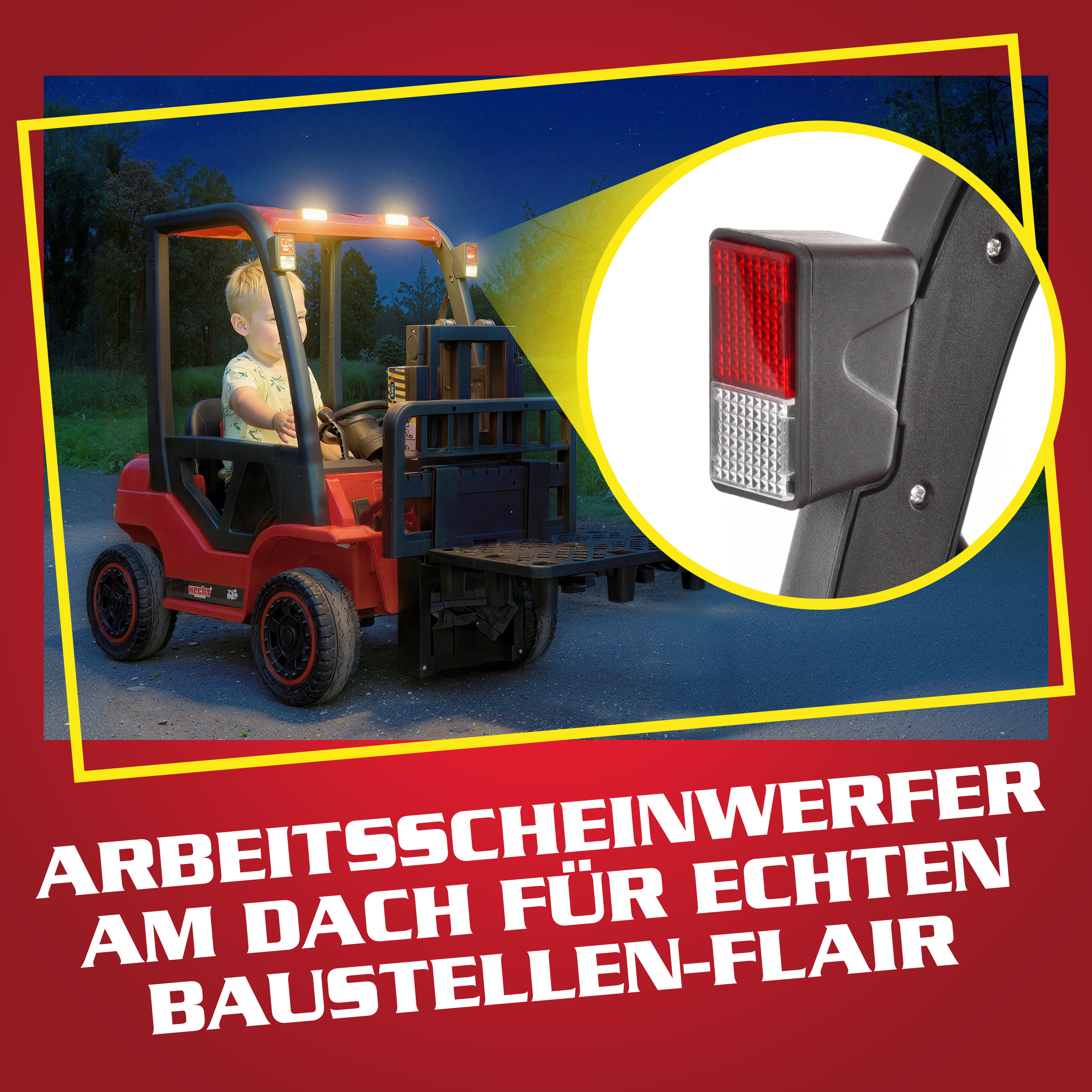 HECHT Kinderfahrzeug Gabelstapler RED mit MP3, USB und Bluetooth Radio