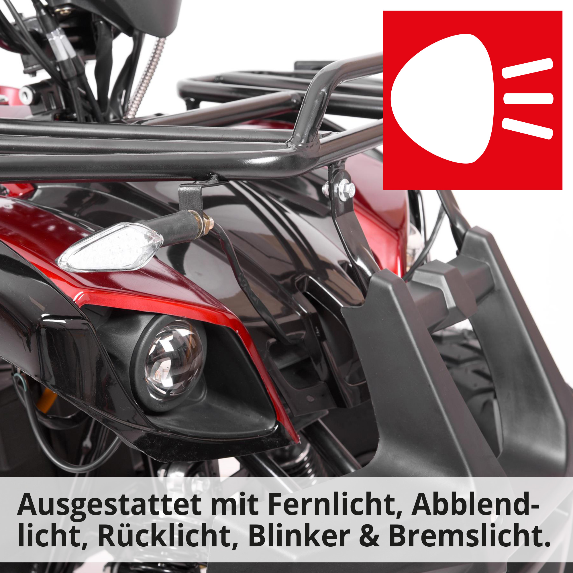Quad mit Straßenzulassung; Fernlicht, Abblendlicht, Rücklicht, Blinker und Bremslicht