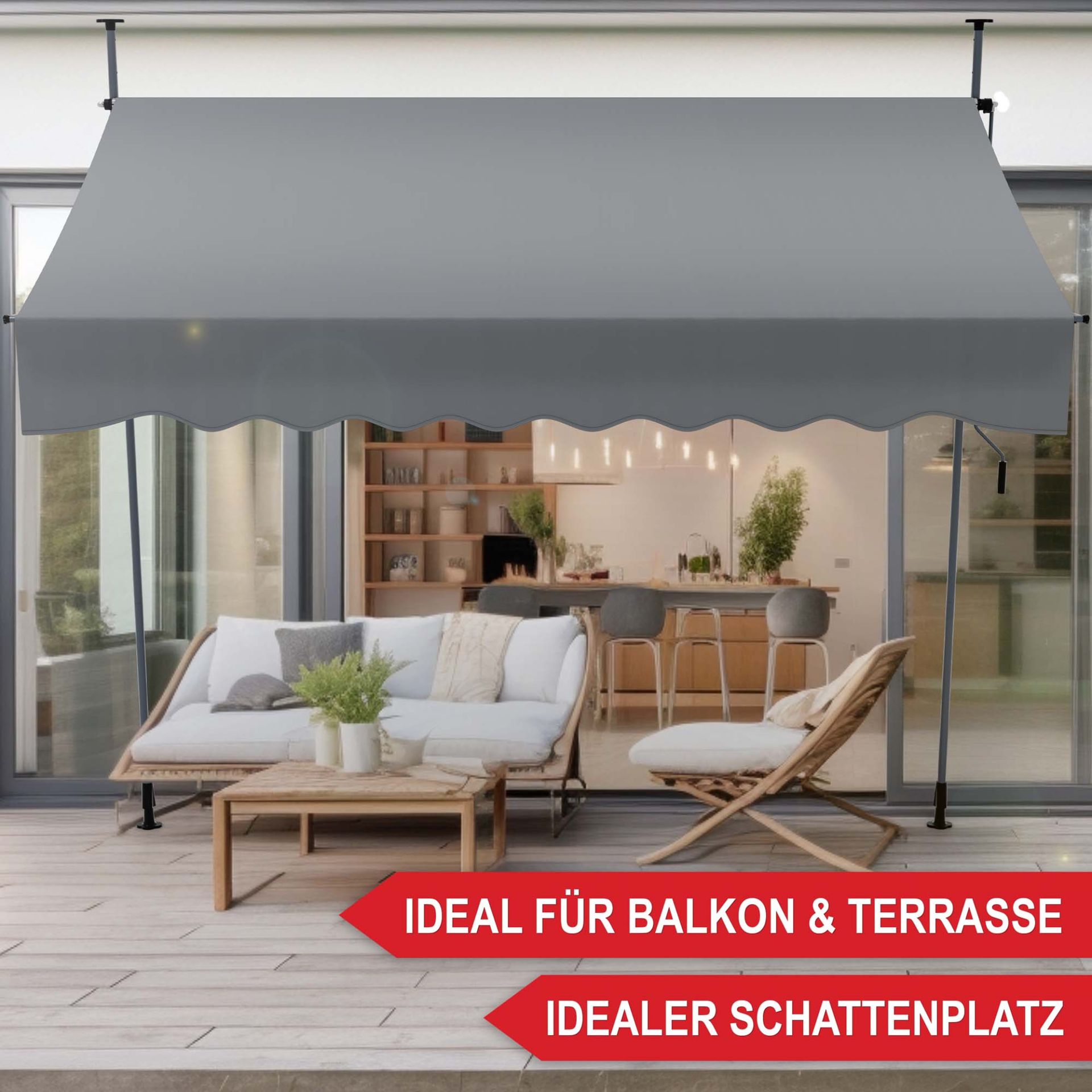 Balkonmarkise M Hellgrau - Ideal für Balkon und Terrasse, idealer Schattenplatz