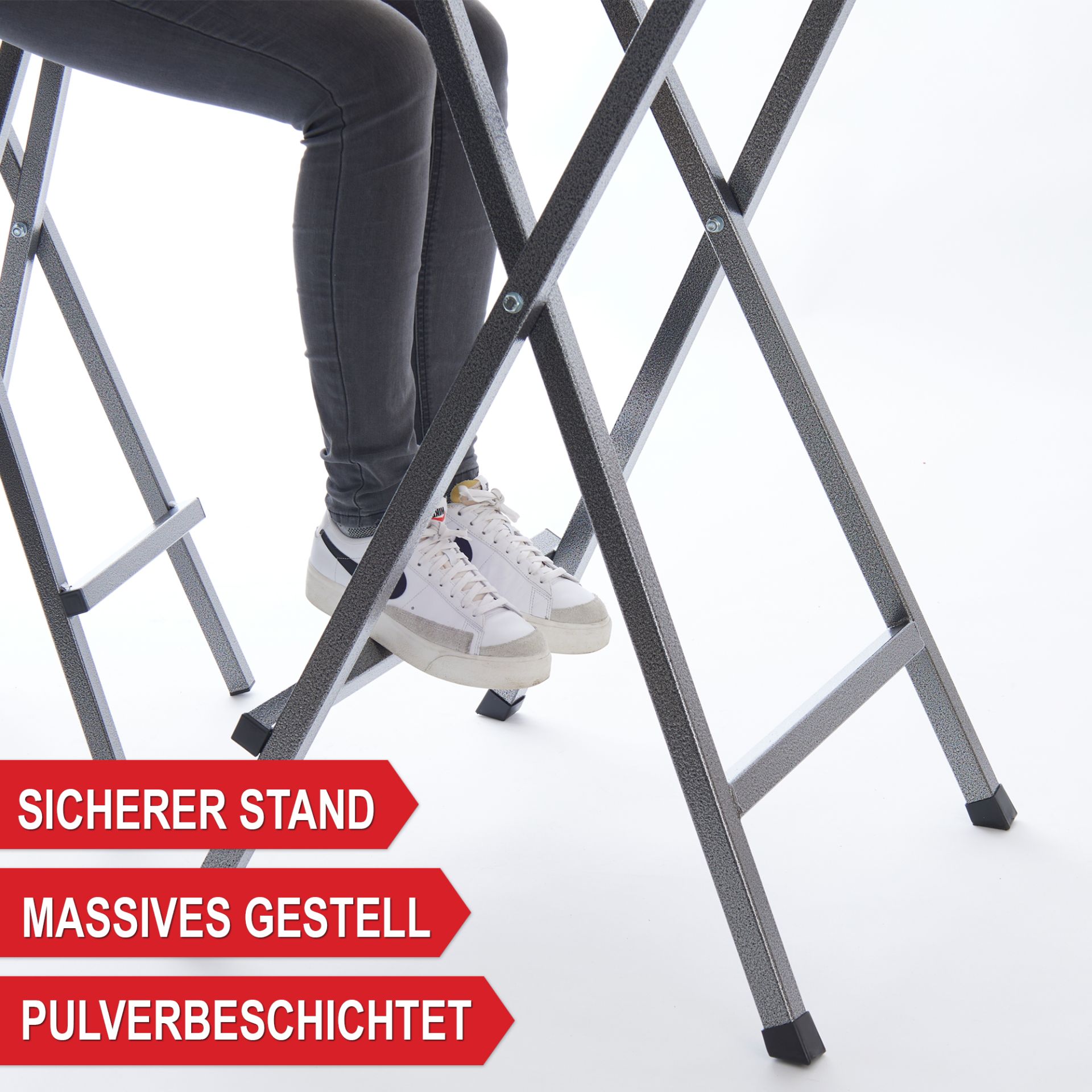 Stehtisch mit Holzplatte - Sicherer Stand, massives Gestell, Pulverbeschichtet