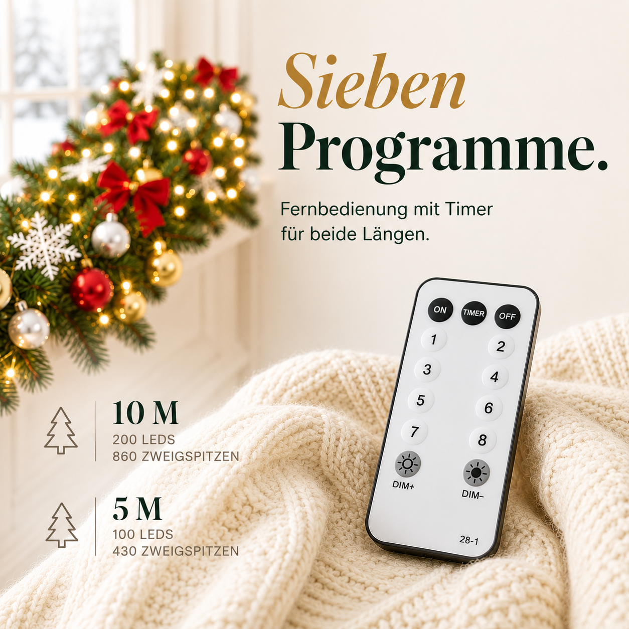 Leuchtende Girlande ONBEST steuern: Fernbedienung mit 7 Programmen und Timer (Dieses Bild wurde mit Hilfe von KI generiert.)