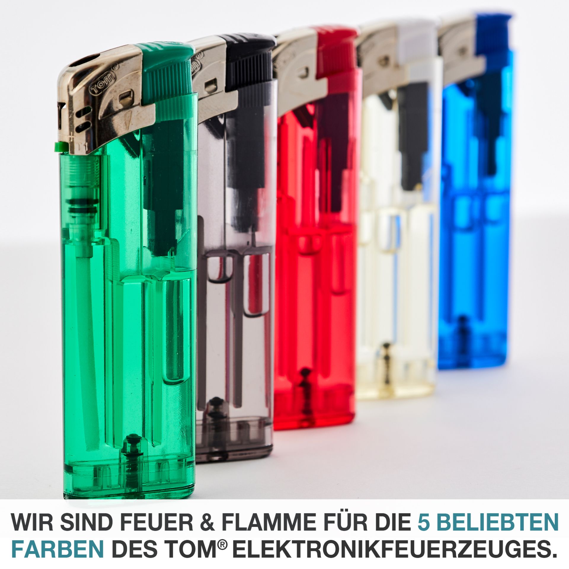 TOM Elektronik Feuerzeug in fünf Farben 