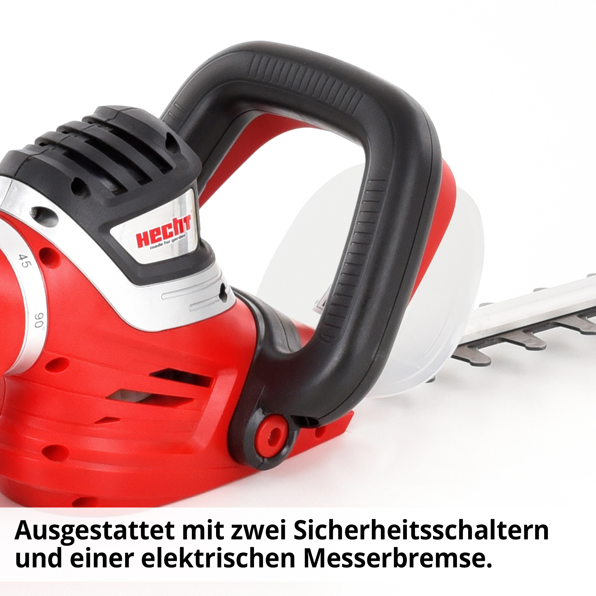 Hecht elektro-Heckenschere mit Messerbremse und mehrfachen Sicherheitsschaltern  Hecht elektro-Heckenschere mit Messerbremse und mehrfachen Sicherheitsschaltern