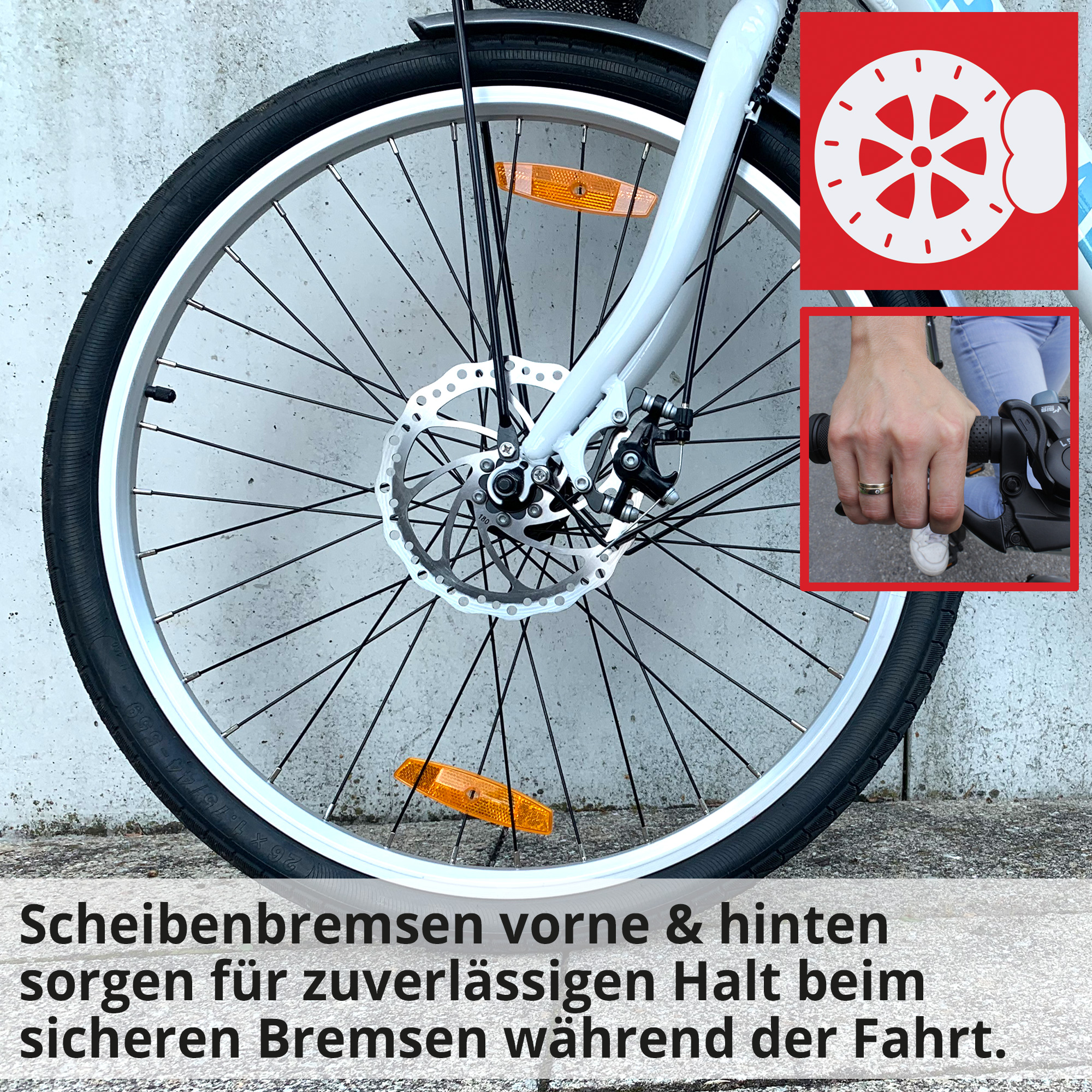 E-Bike Scheibenbremsen vorne und hinten für hohe Sicherheit beim Bremsen