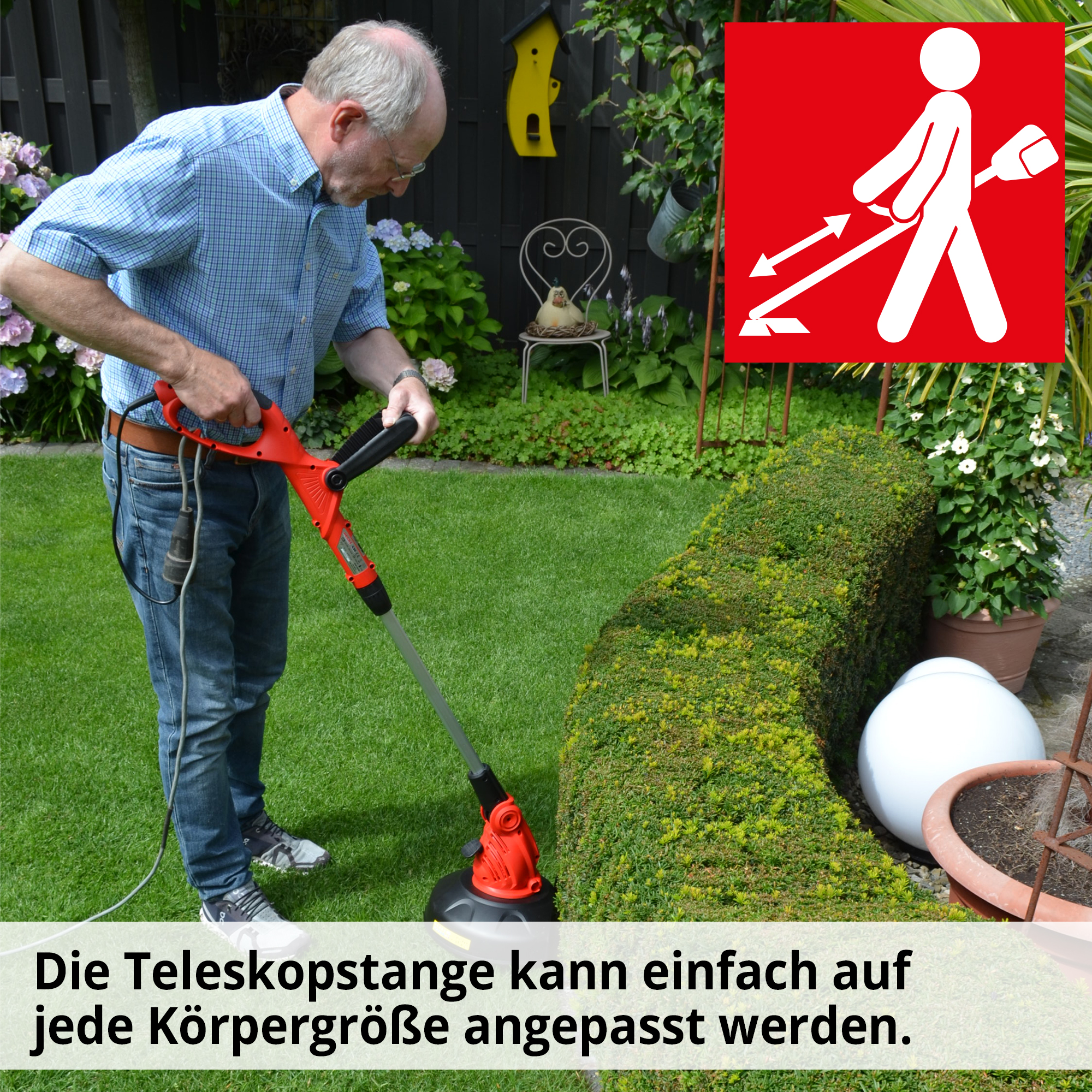 Rasentrimmer; Für jede Körpergröße dank Teleskopstange