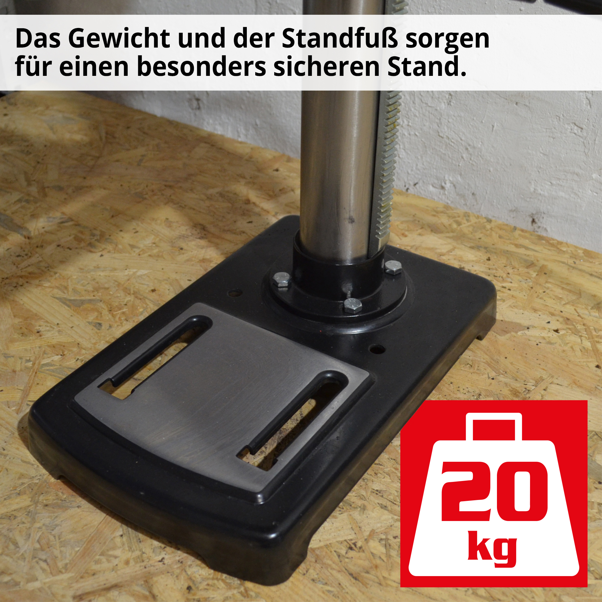 HECHT 1063 Standbohrmaschine; Das Gewicht und der Standfuß sorgen für einen besonderes sichren Stand