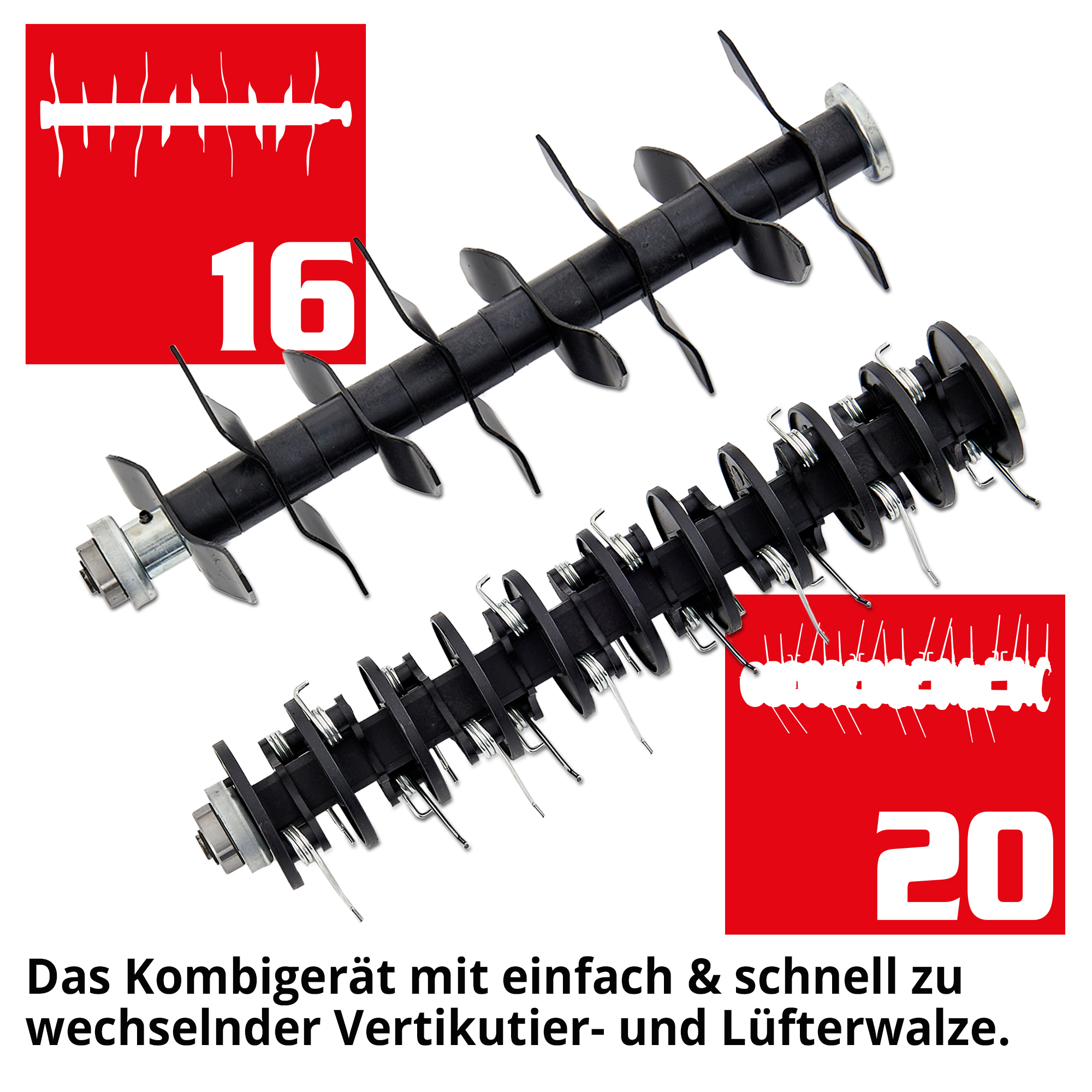 Vertikutierer; Schnell und einfach zu wechselnde Vertikutier- und Lüfterwalze