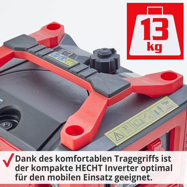 Inverter Benzin Notstromaggregat mit komfortablen Tragegriff ist der kompakte HECHT Inverter optimal für den mobilen Einsatz geeignet Inverter Benzin Notstromaggregat mit komfortablen Tragegriff ist der kompakte HECHT Inverter optimal für den mobilen Einsatz geeignet