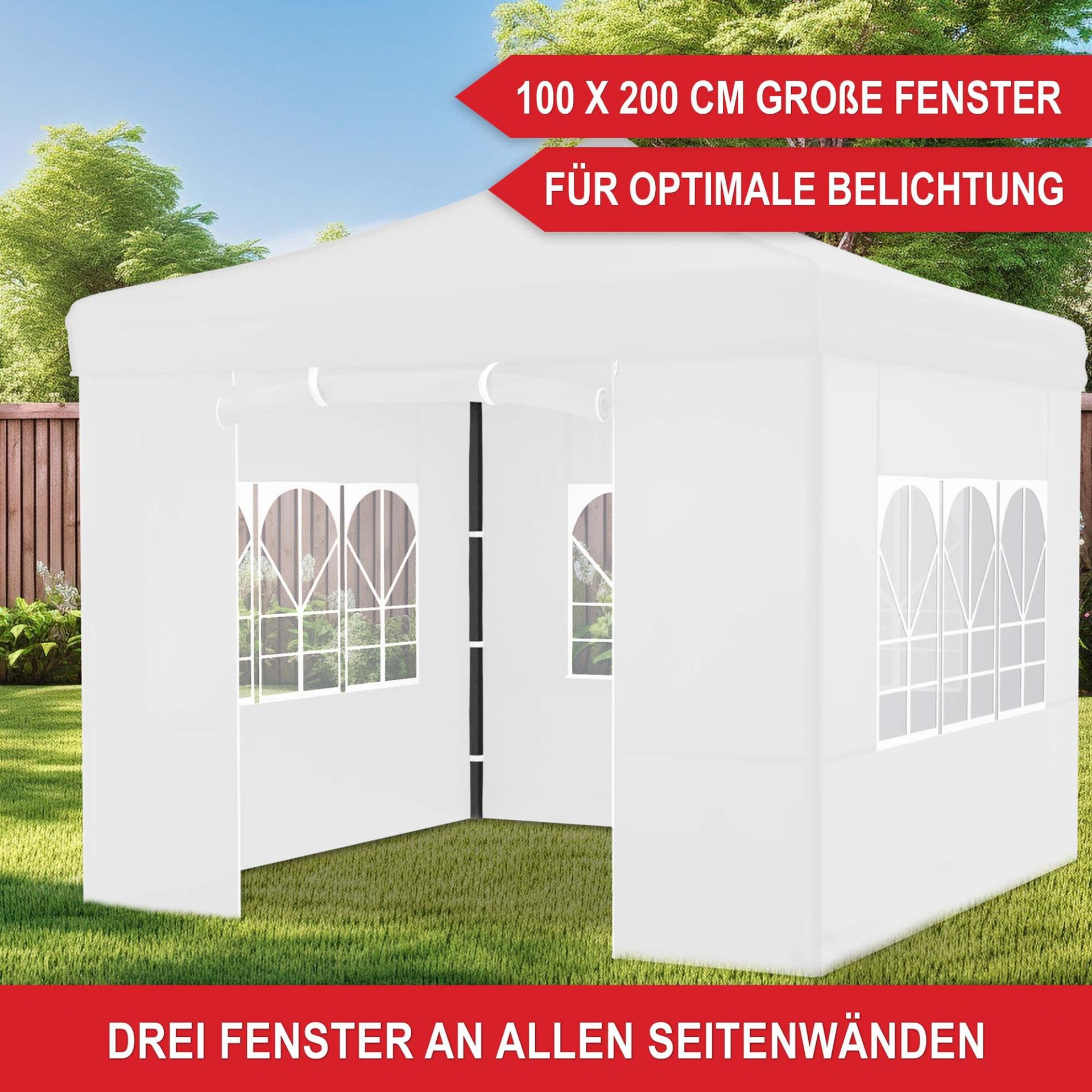 Pavillon weiß - Große Fenster, optimale Belichtung, 3 Fenster an allen Seitenwänden