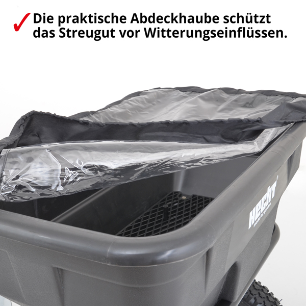 Streuwagen HECHT – mit transparenter Abdeckhaube zum Schutz des Streuguts vor Regen und Schmutz