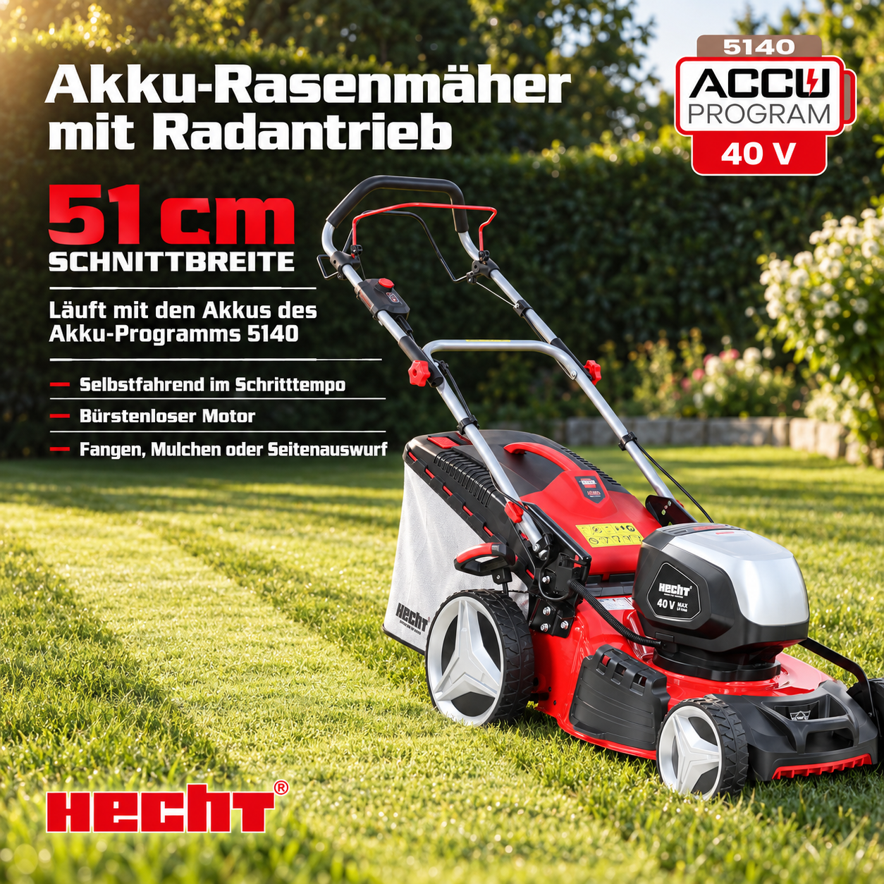 HECHT Akku-Rasenmäher 5151 S: 51 cm Schnittbreite und Radantrieb (Dieses Bild wurde mit Hilfe von KI generiert.)