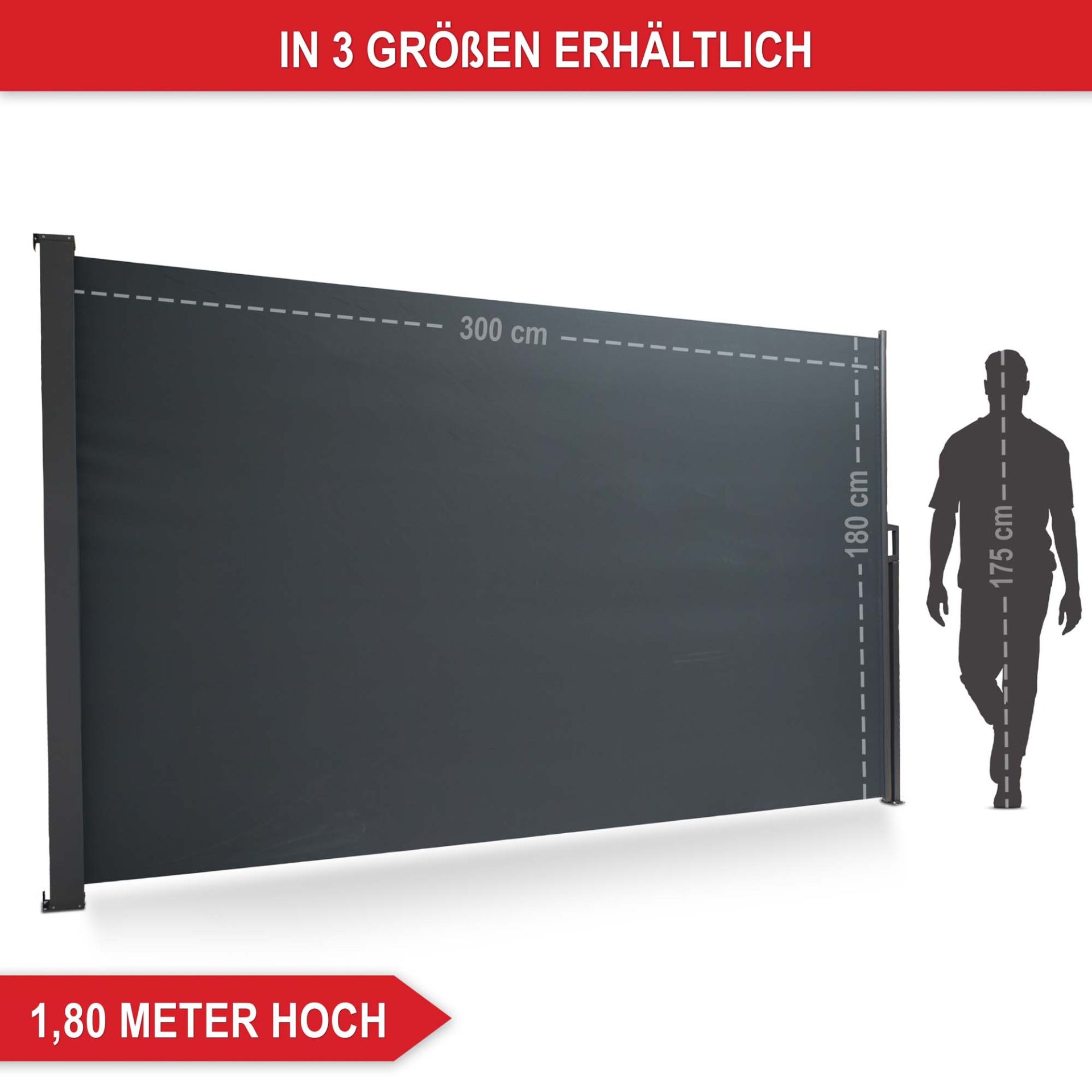 1,80 Meter hoch, in 3 Größen erhältlich - Seitenmarkise L