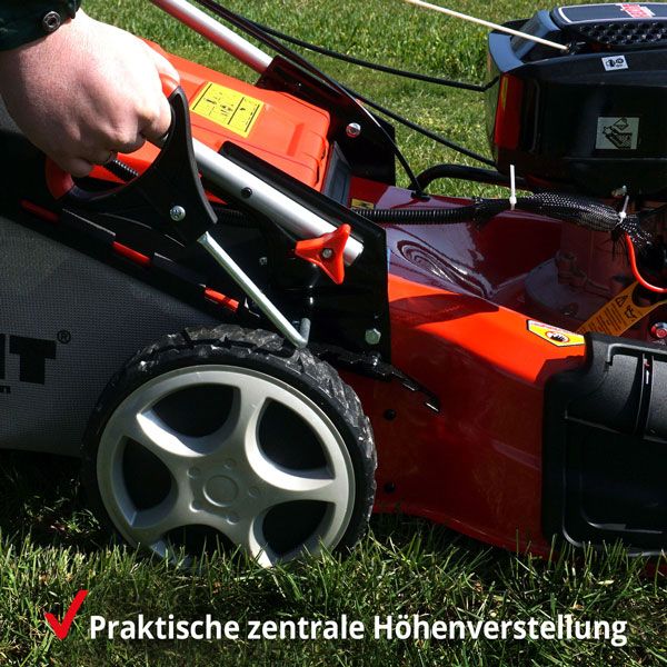 Benzin-Rasenmäher mit zentraler Höhenverstellung 