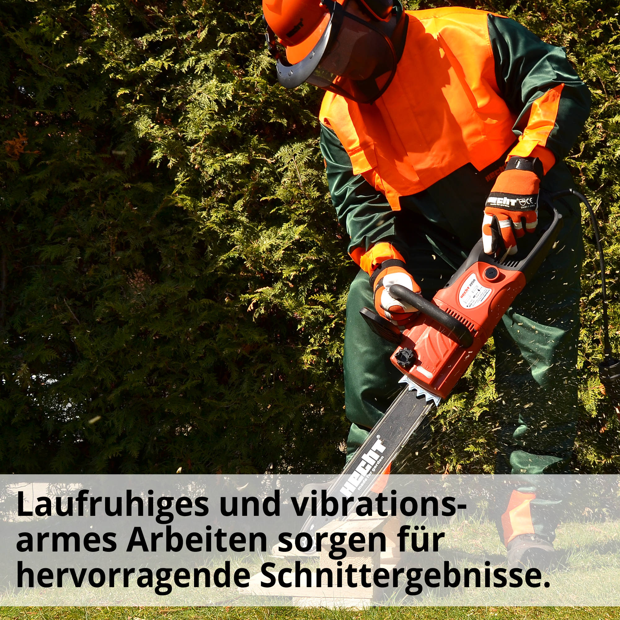Elektrokettensäge; Laufruhiges und vibrationsarmes Arbeiten für sehr gute Schnittergebnisse