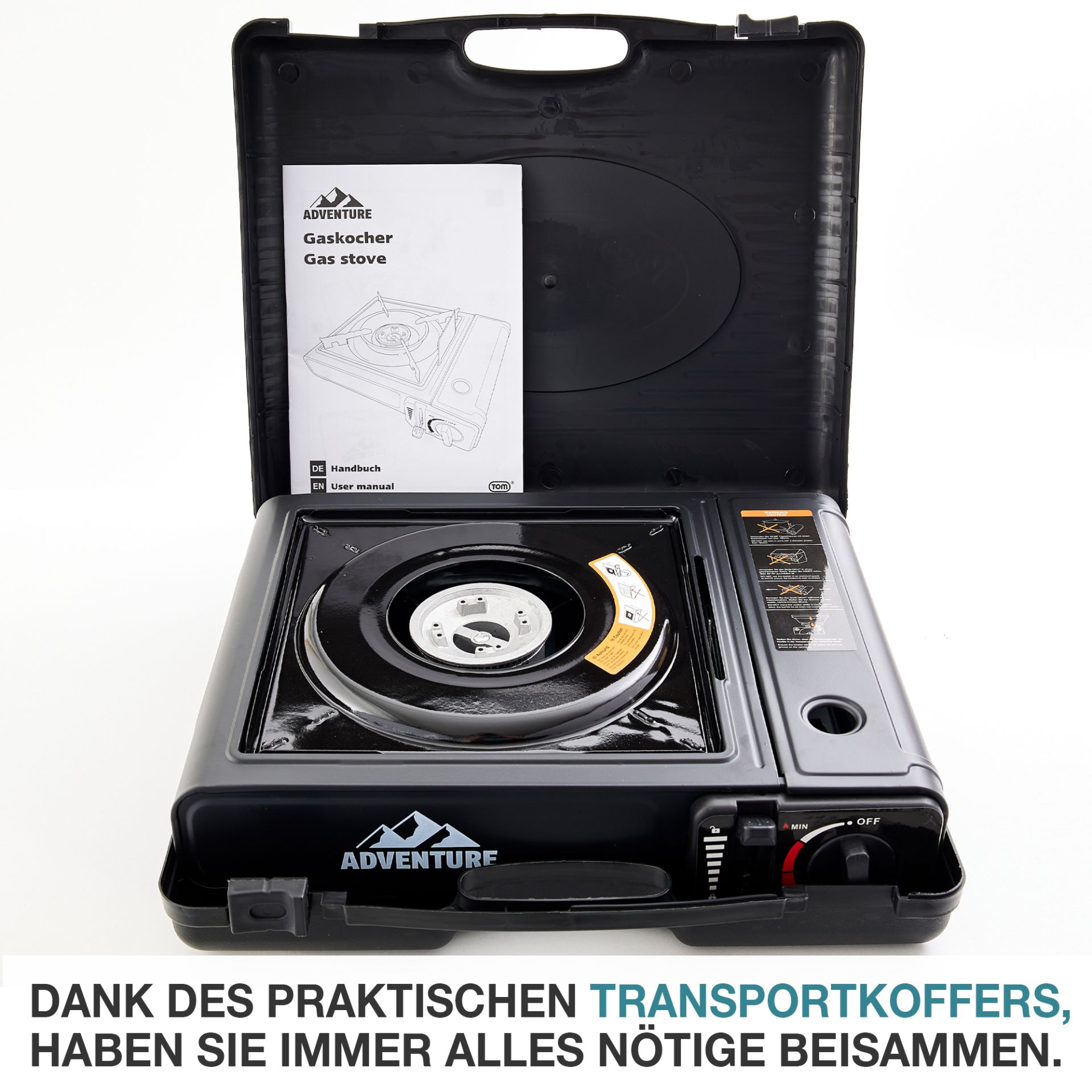 TOM Gaskocher - GK-227 Edelstahl Everest mit Transportkoffer