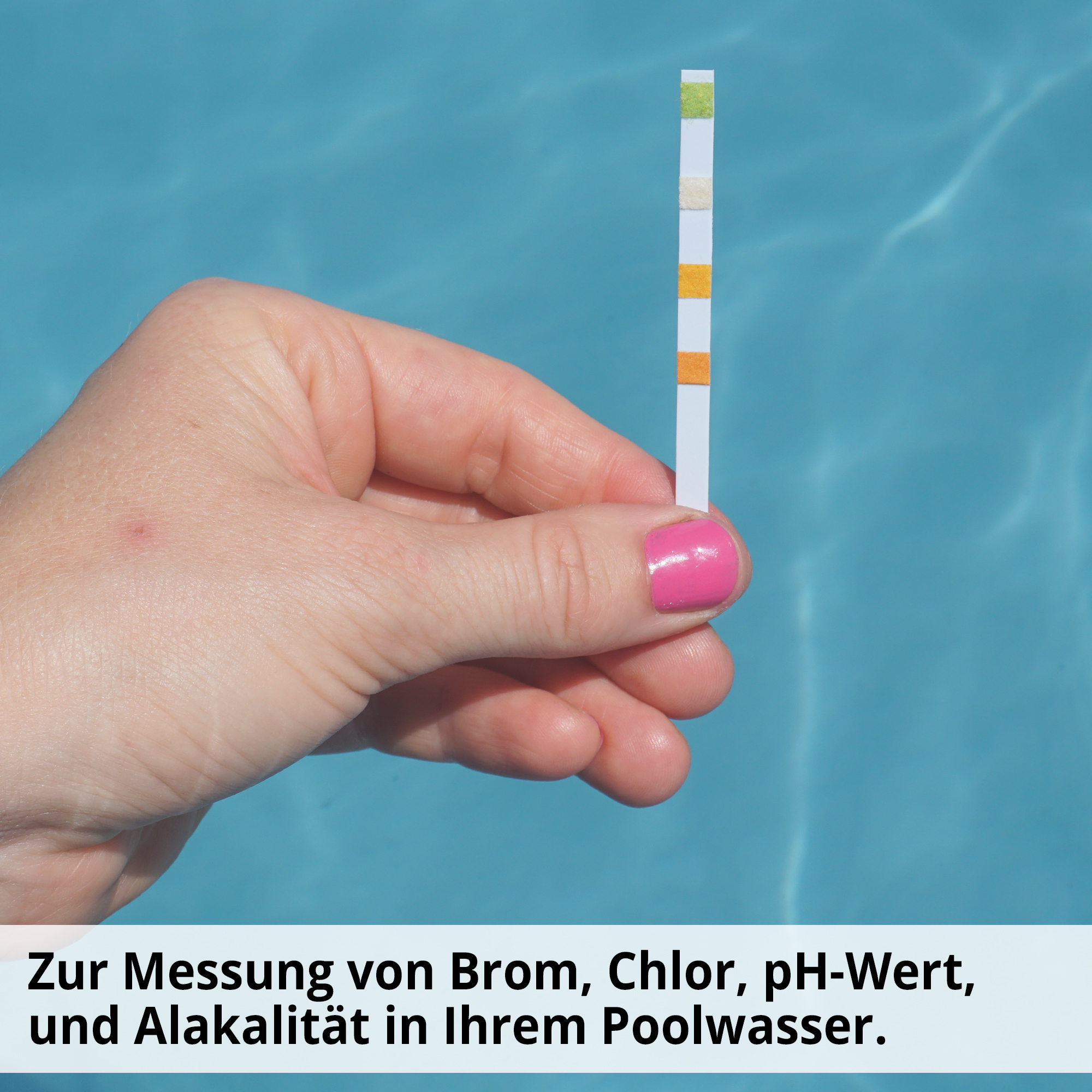 Pool Teststreifen; Zur Messung von Brom, Chlor, pH-Wert und Alkalität  Pool Teststreifen; Zur Messung von Brom, Chlor, pH-Wert und Alkalität