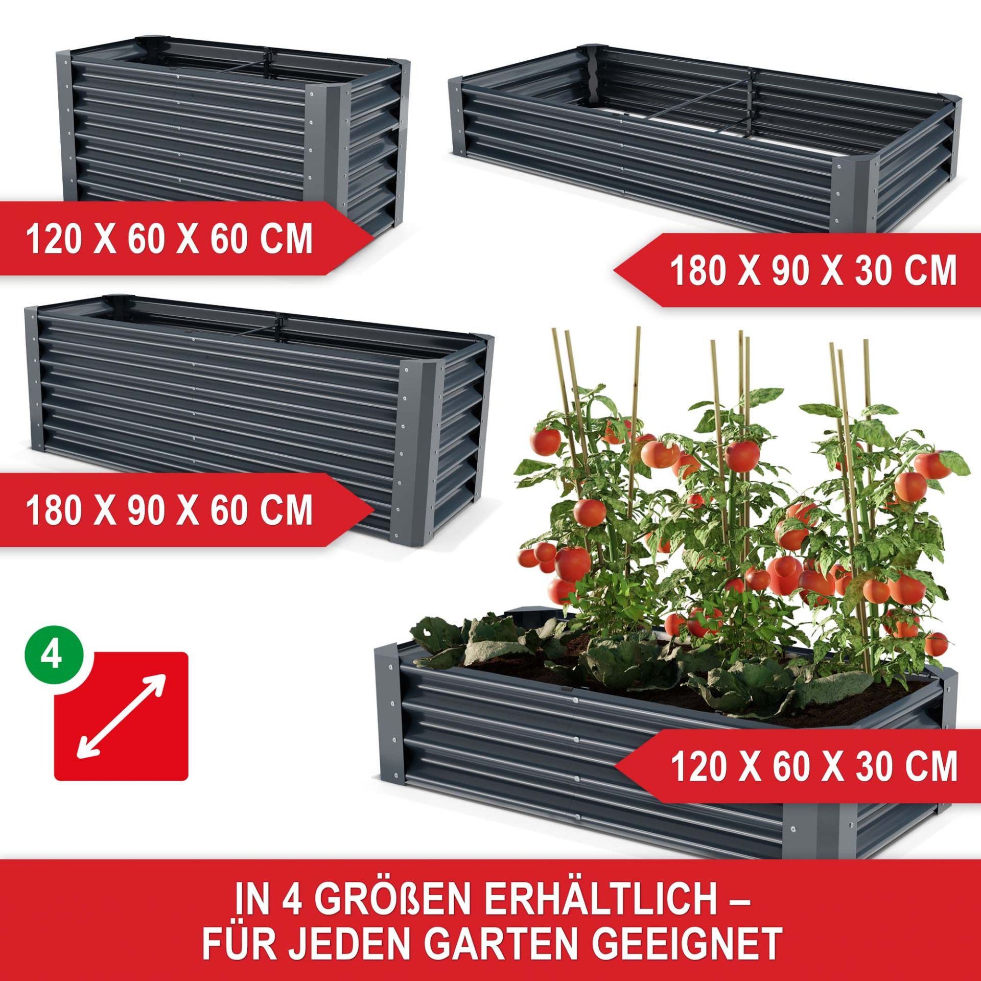 Hochbeet Stahl Anthrazit - In 4 Größen erhältlich