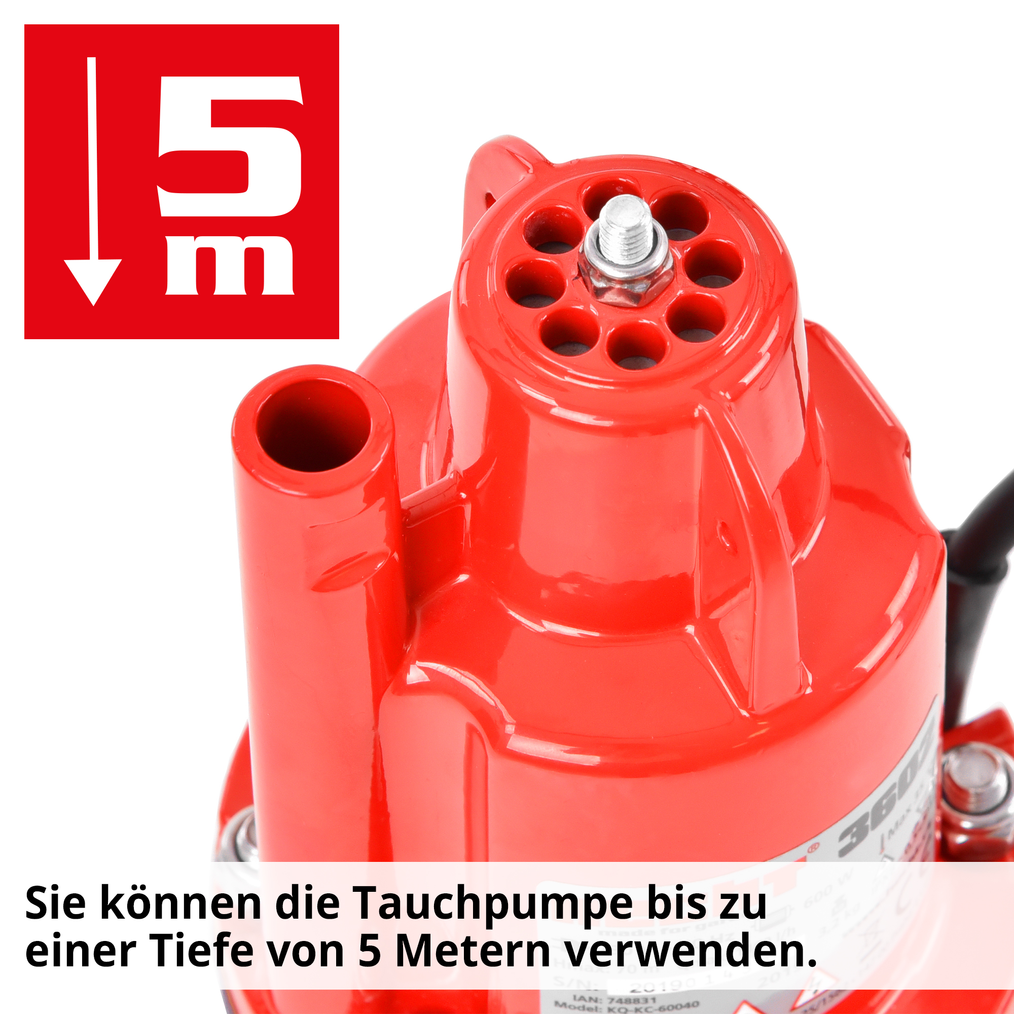 Membranpumpe; Tauchpumpe kann bis zu einer Tiefe von 5 Metern verwendet werden