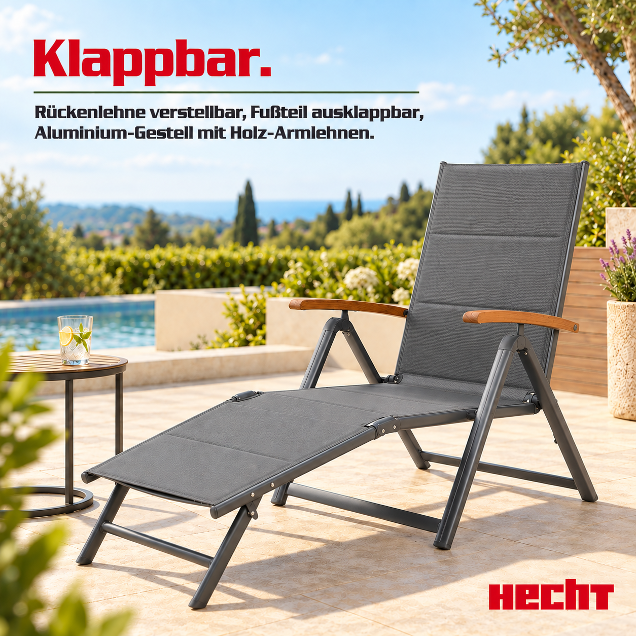 HECHT Gartenstuhl Montana: Komfortabler Sessel und Liege in einem (Dieses Bild wurde mit Hilfe von KI generiert.)