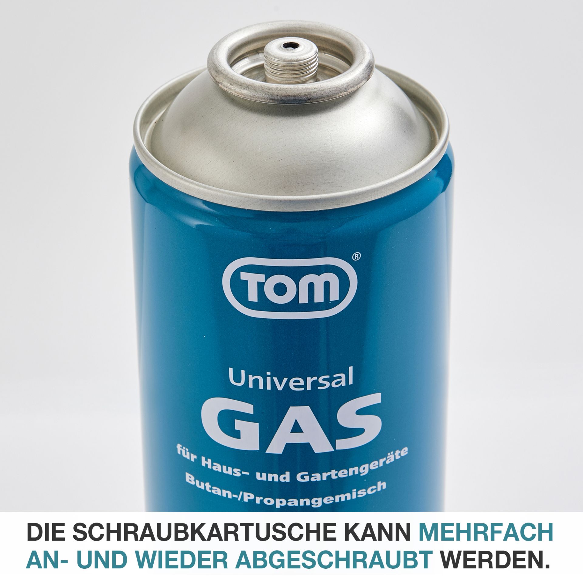 TOM LG-600 Gaskartusche kann mehrfach an- und abgeschraubt werden