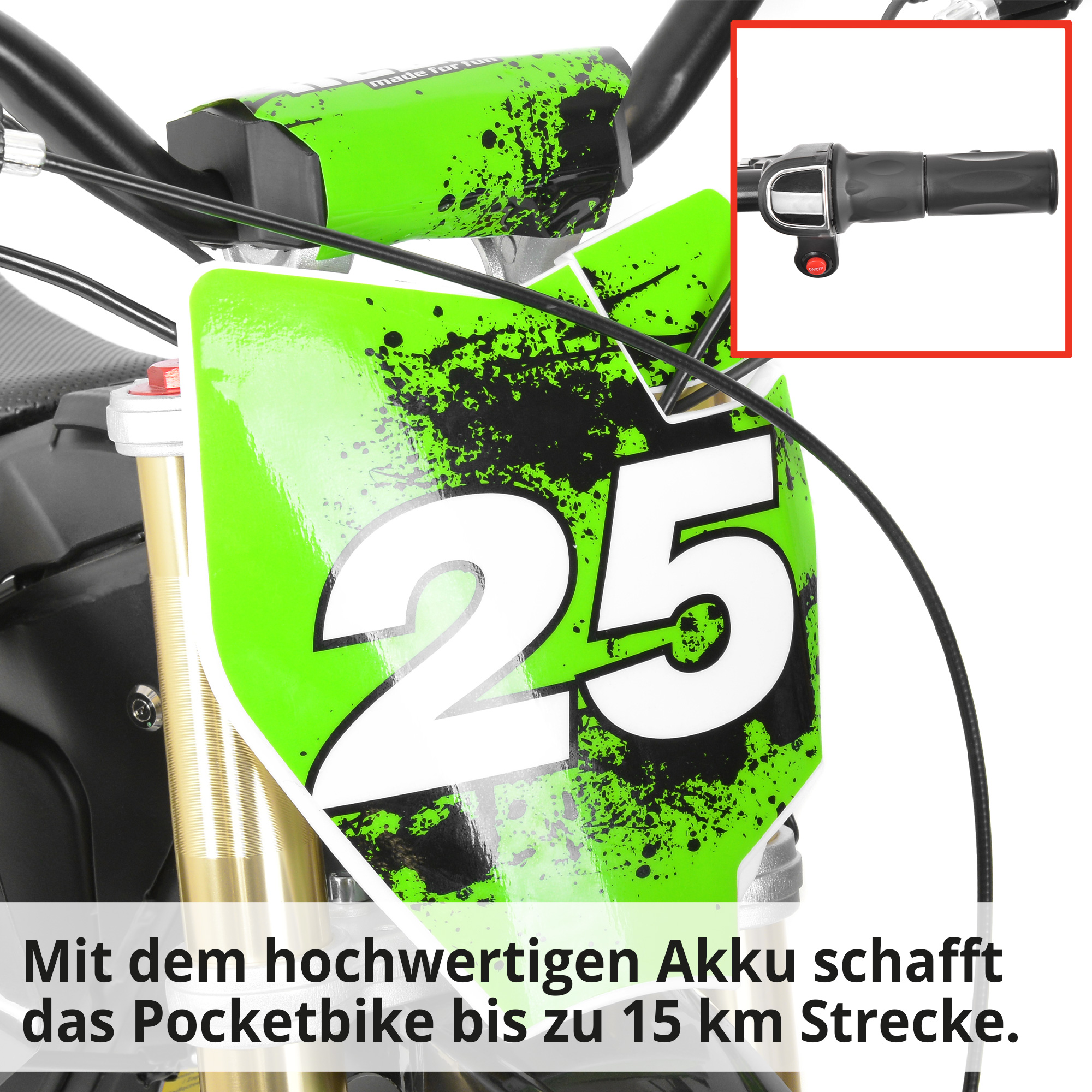 Hecht 59100 Elektro Pocketbike Grün; Mit dem hochwertigen Akku schafft das Pocketbike weite Strecken