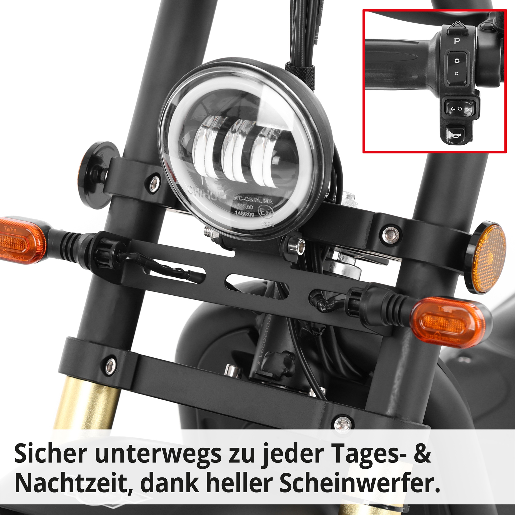 Hecht Breitreifen E-Scooter Cocis Mini Black; Sicher unterwegs zu jeder Tages- und Nachtzeit, dank heller Scheinwerfer