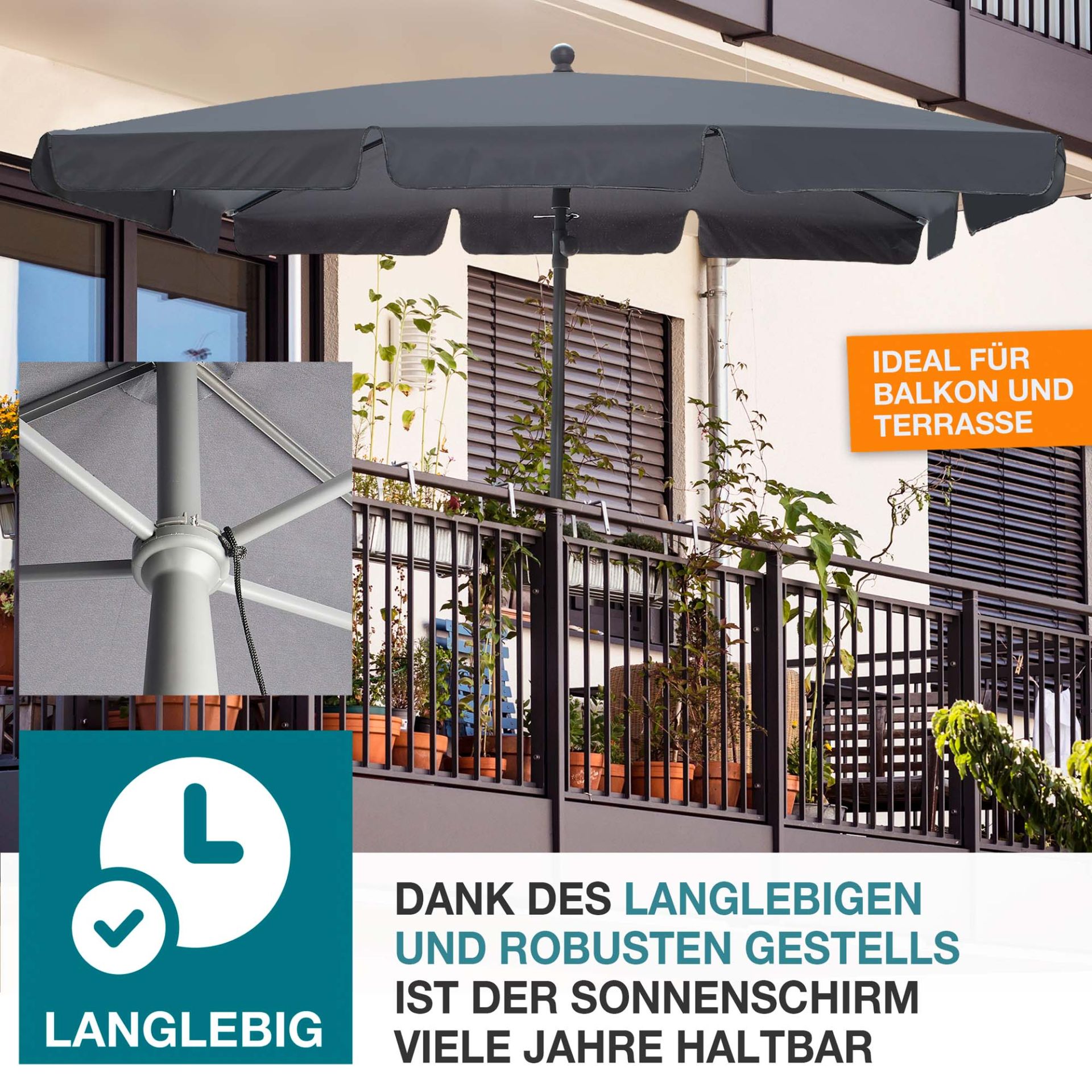TOM Sonnenschirm SU-100 Anthrazit; langlebig und robust